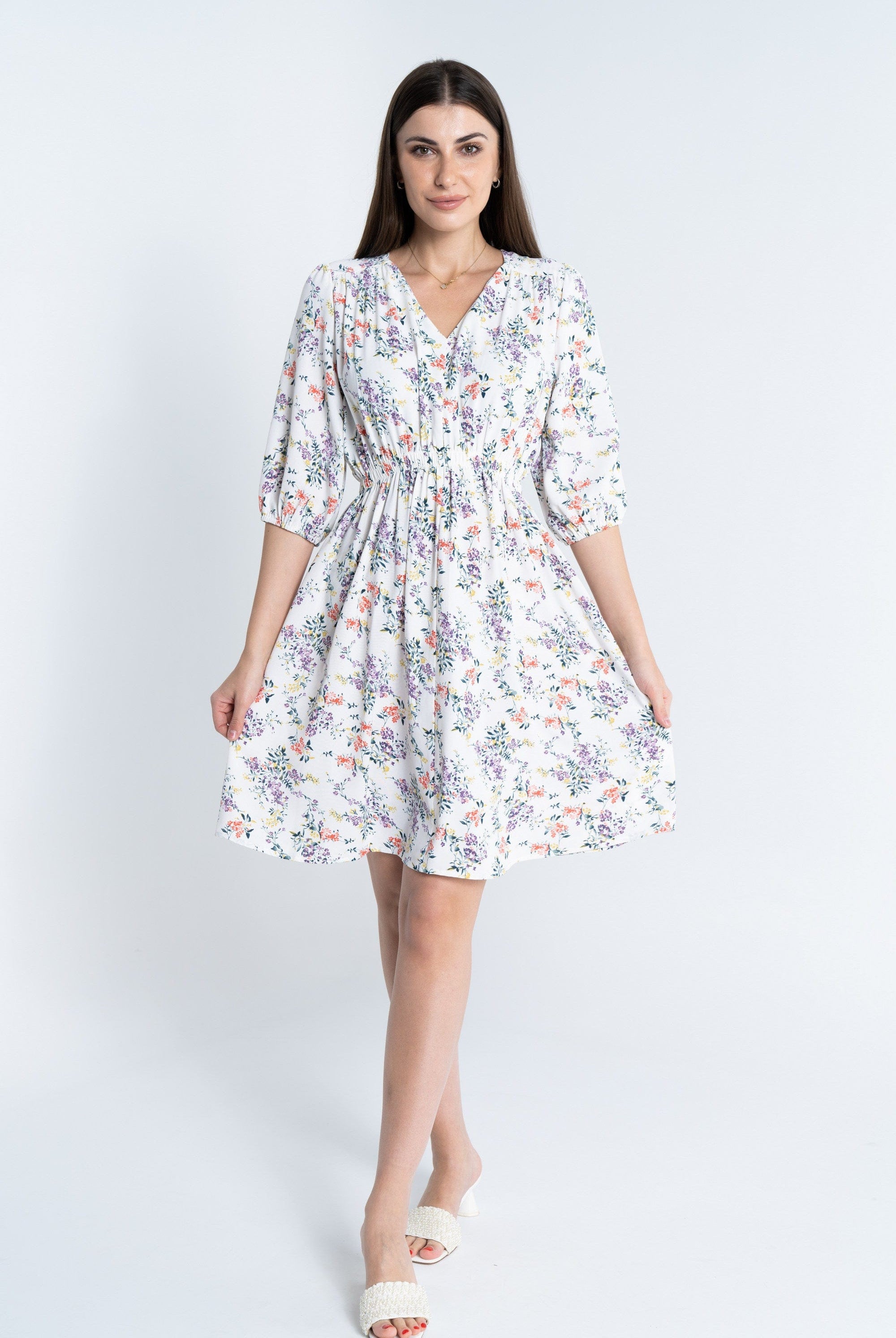 ميكا فستان قصير مشجر 3/4 كم بفتحة سبعة نسائي