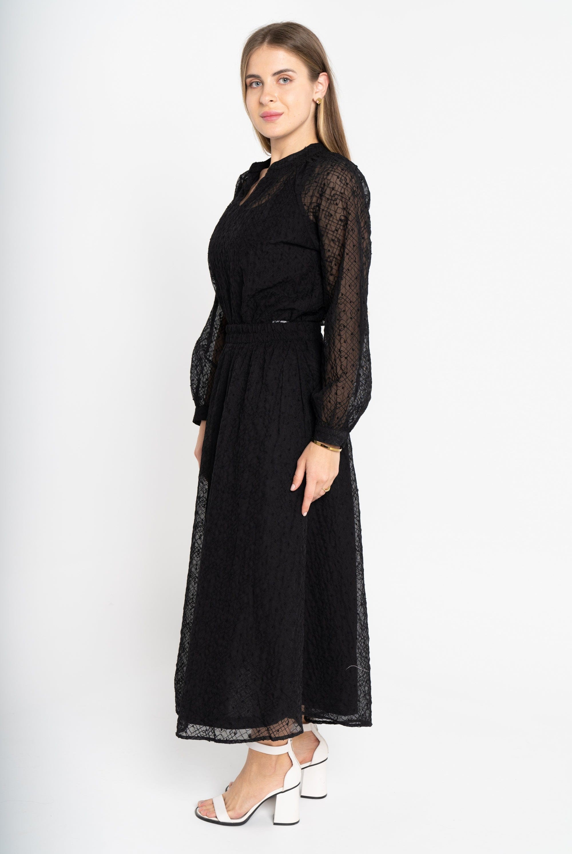 ميكا تنورة ميدي مطرزة شيفون مبطنة