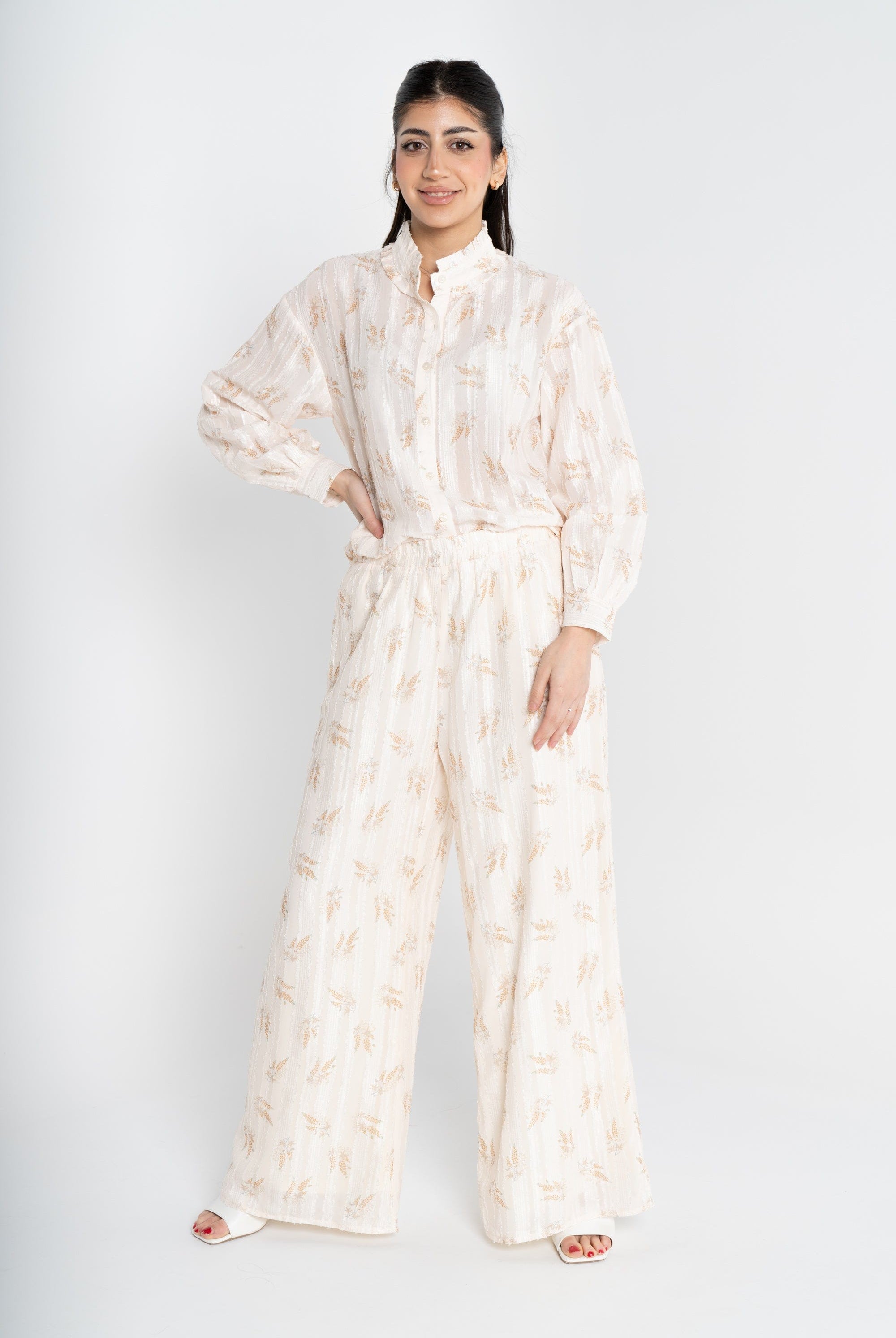 ميكا بلوزة مشجرة كم طويل بياقة مرتفعة نسائي