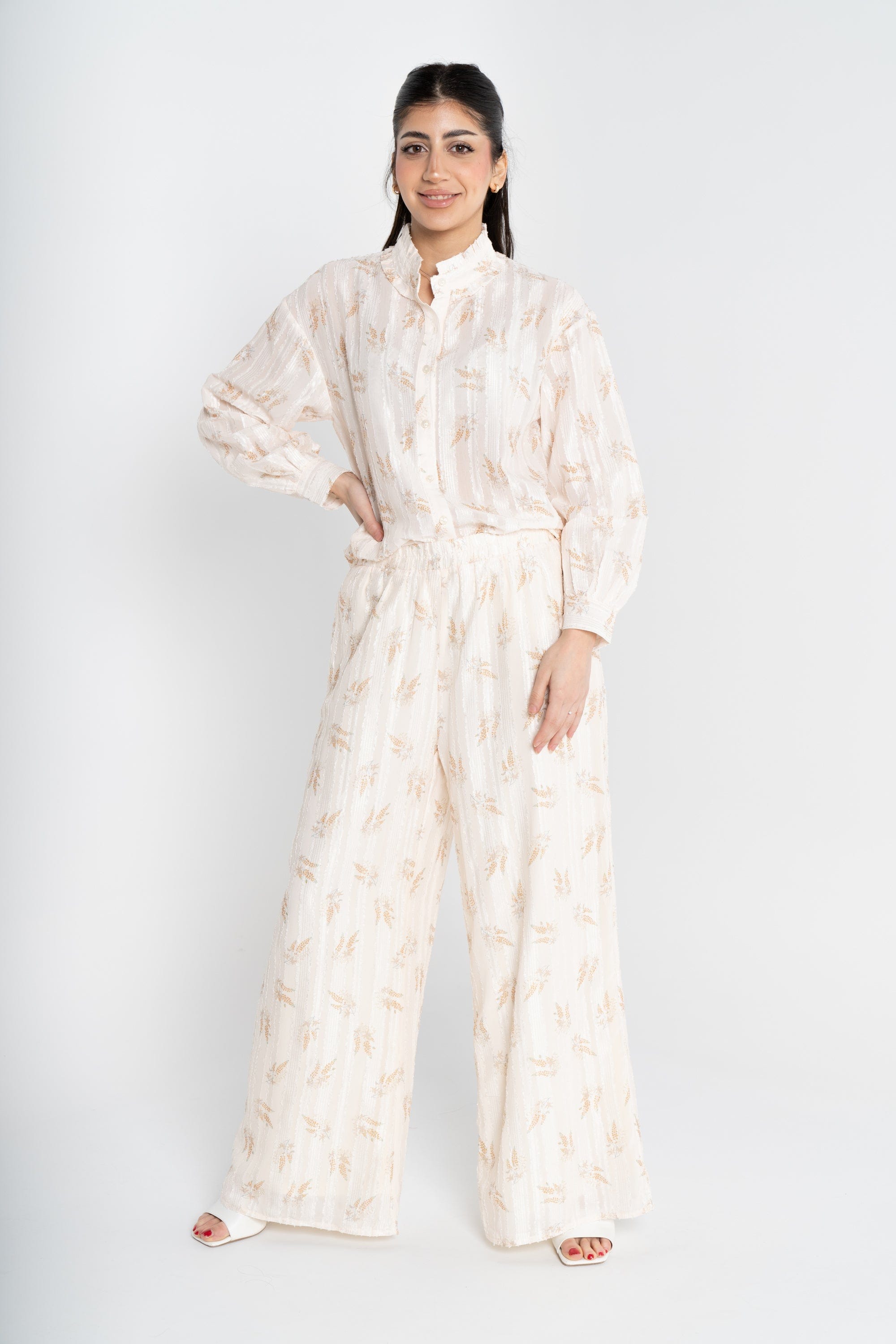 ميكا بلوزة مشجرة كم طويل بياقة مرتفعة نسائي