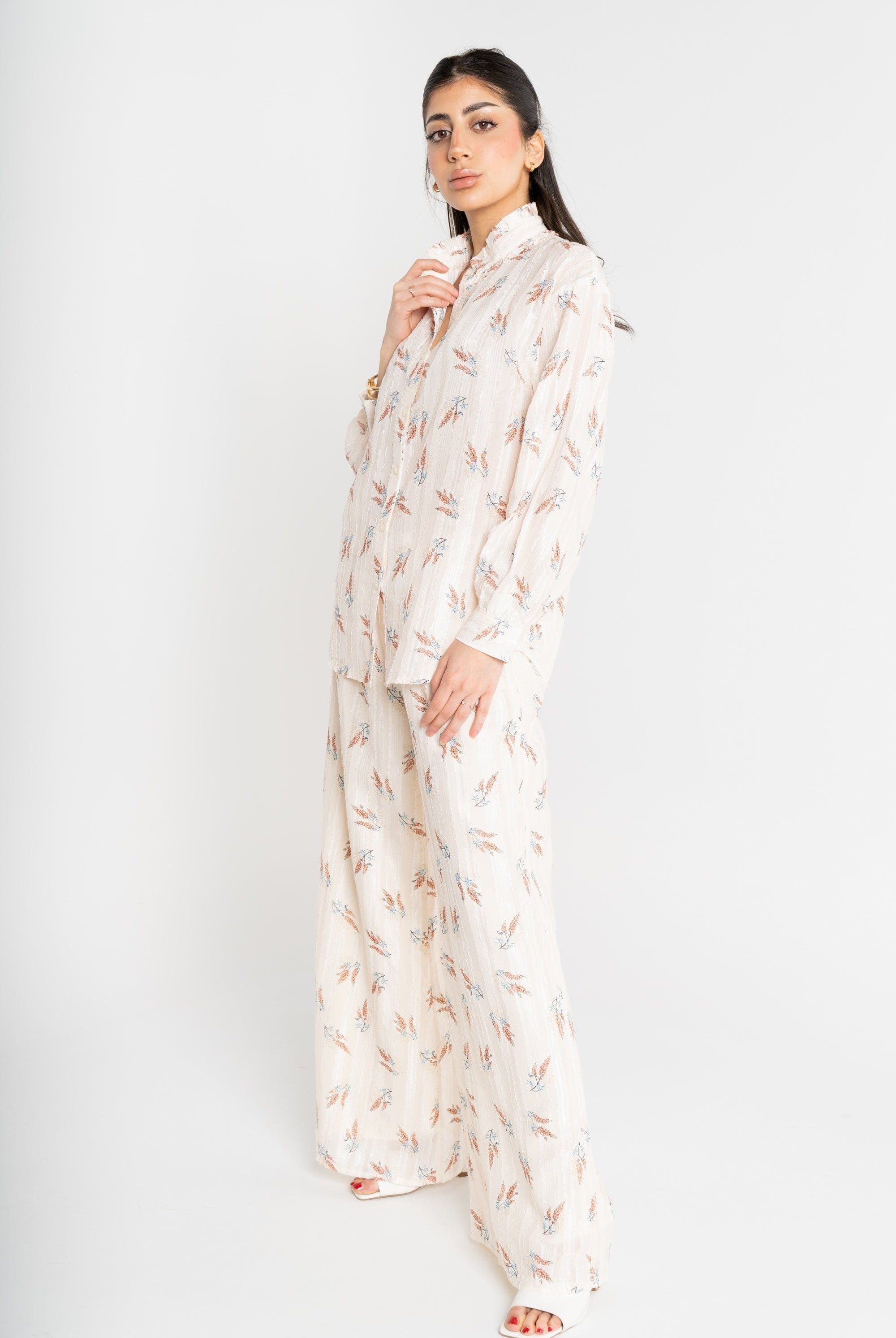 ميكا بنطلون طويل واسع منقوش نسائي