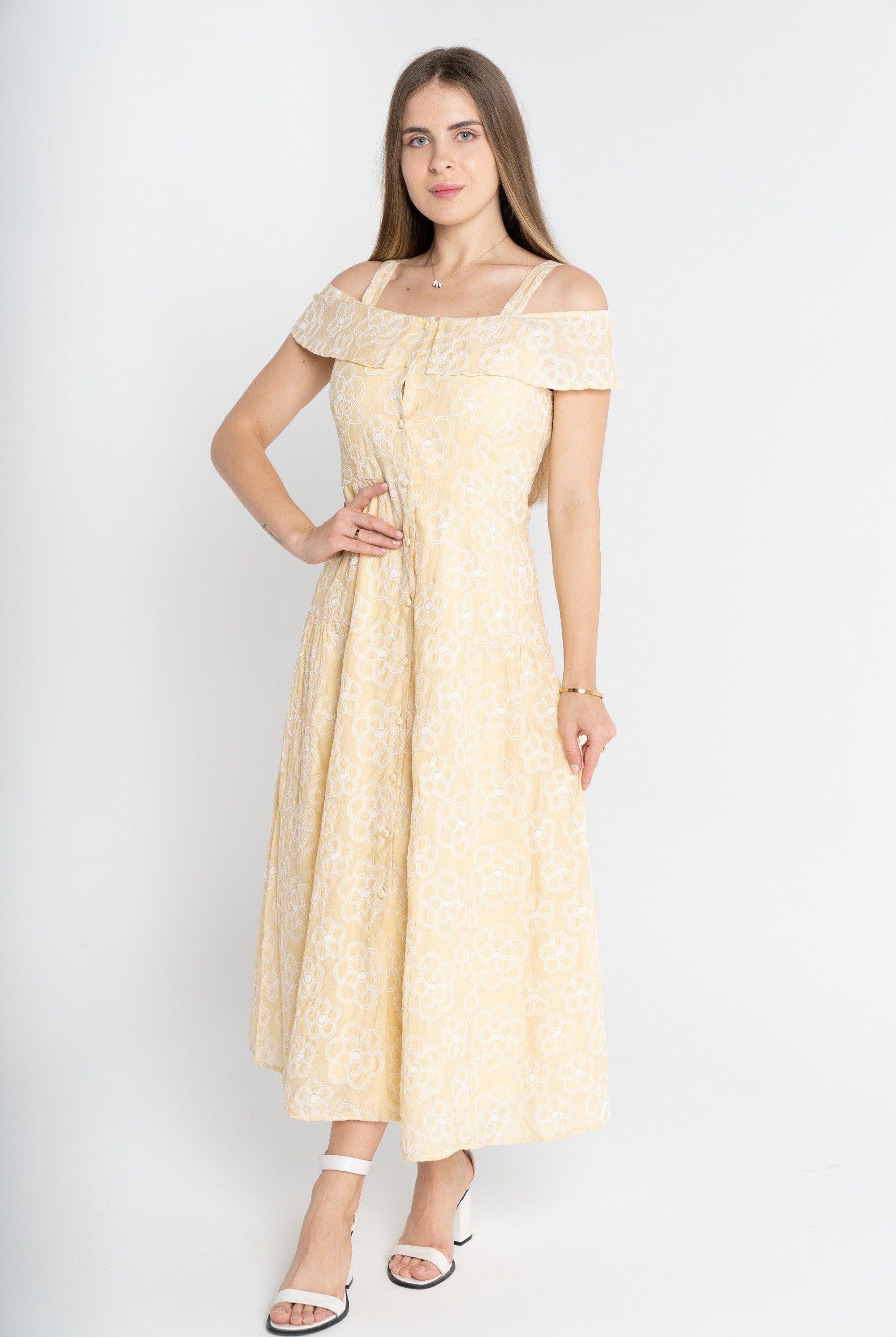 ميكا فستان ميدي مورد أوف شولدر حمالات نسائي