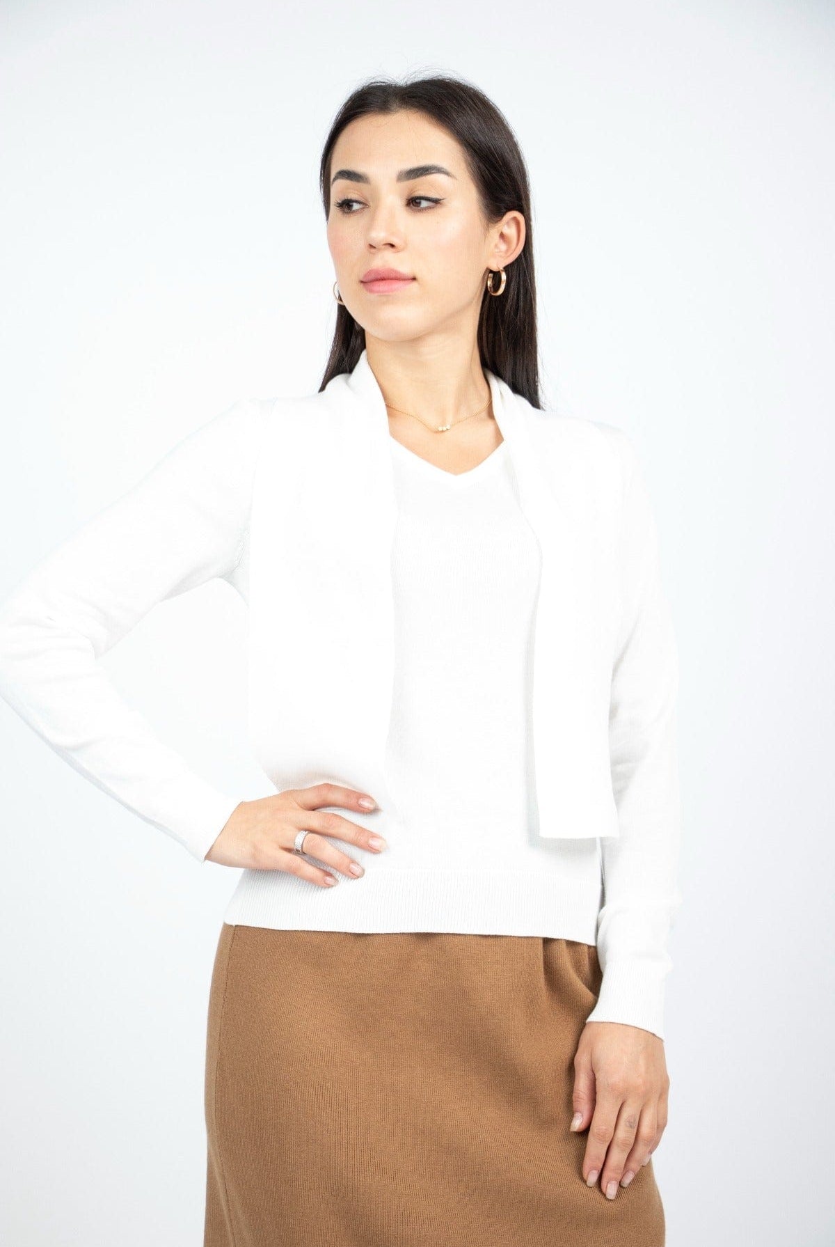 نتشي بلوزة سادة بربطة عنق طويلة كم طويل نسائي