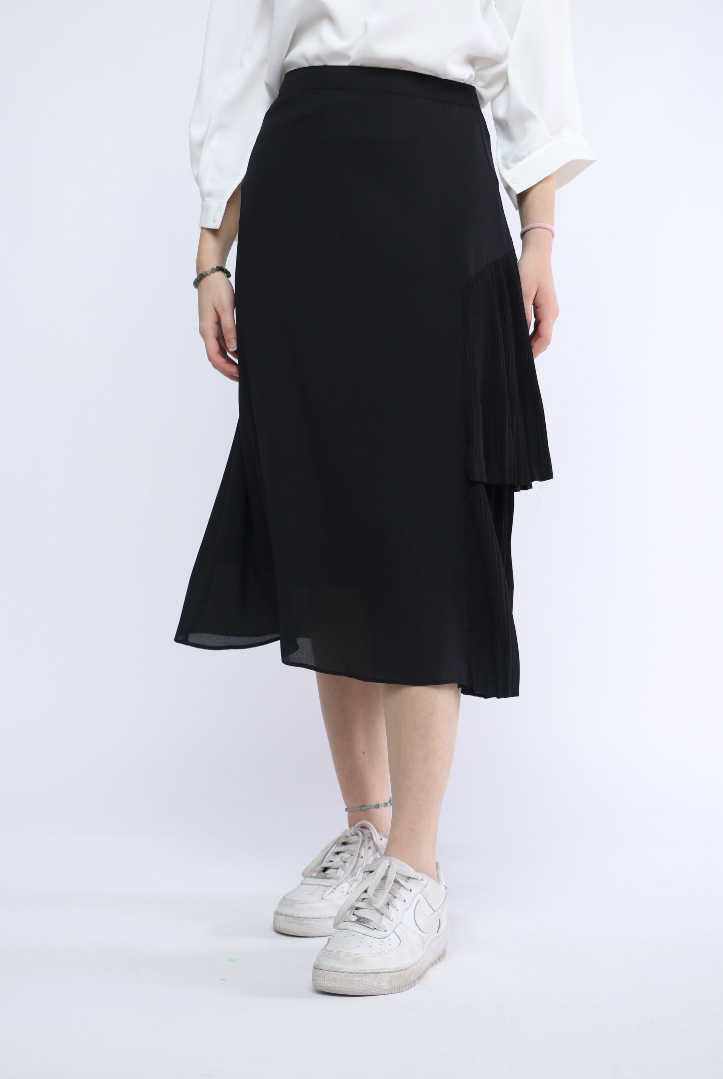 ميكا تنورة ميدي بوليستر سادة طبقتين