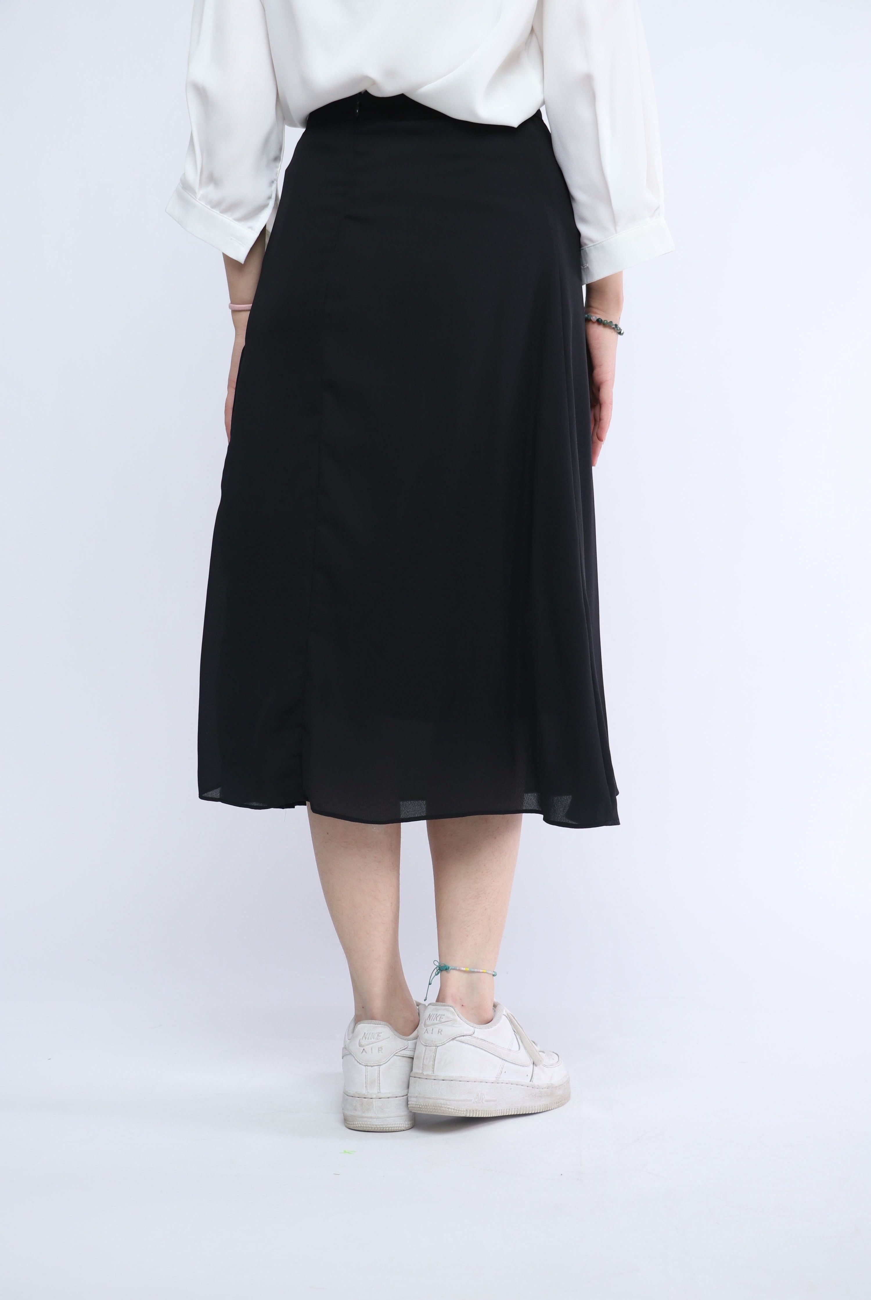 ميكا تنورة ميدي بوليستر سادة طبقتين