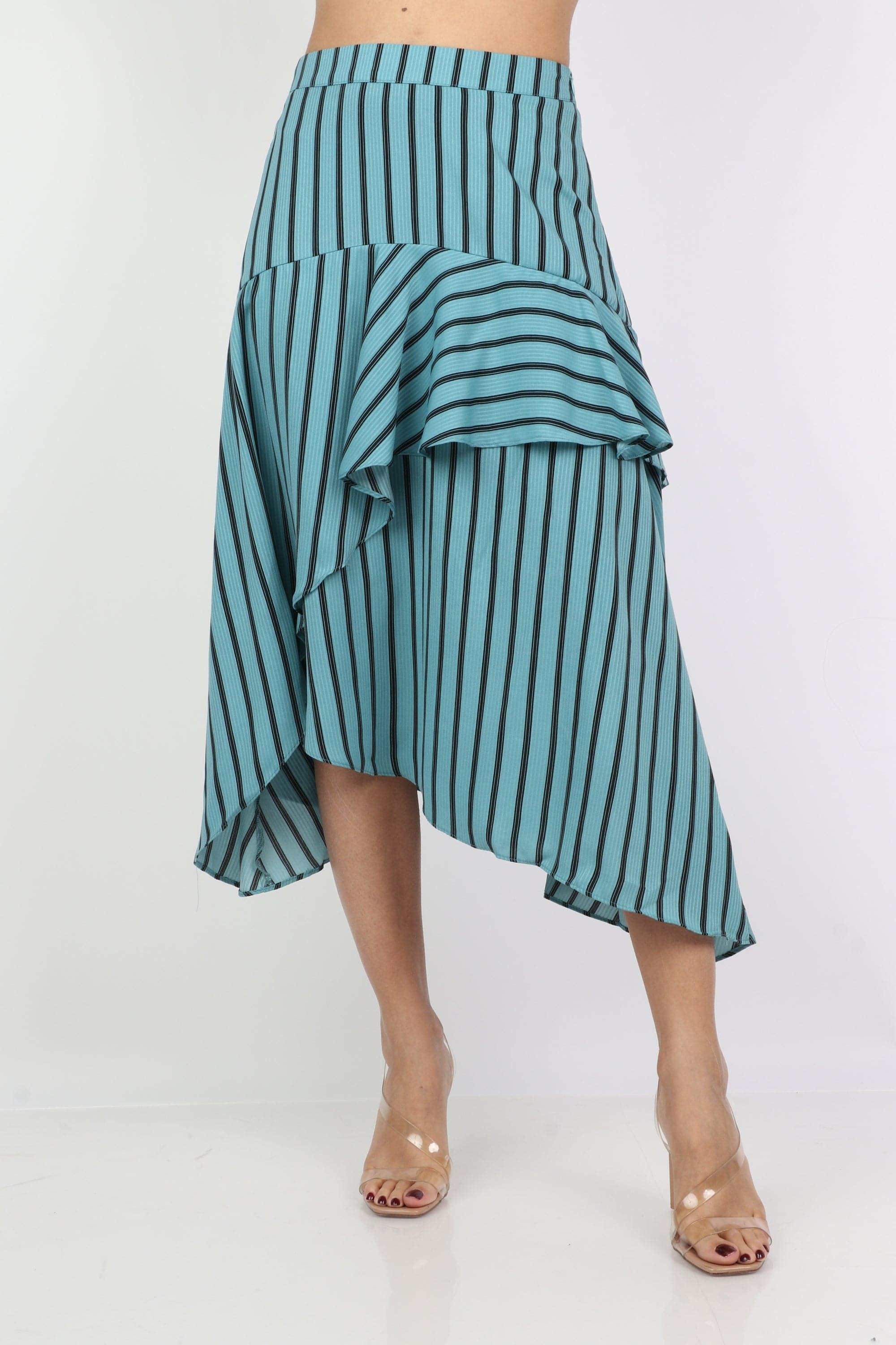 ميكا تنورة ميدي مخططة طبقات طويلة من الجانبين