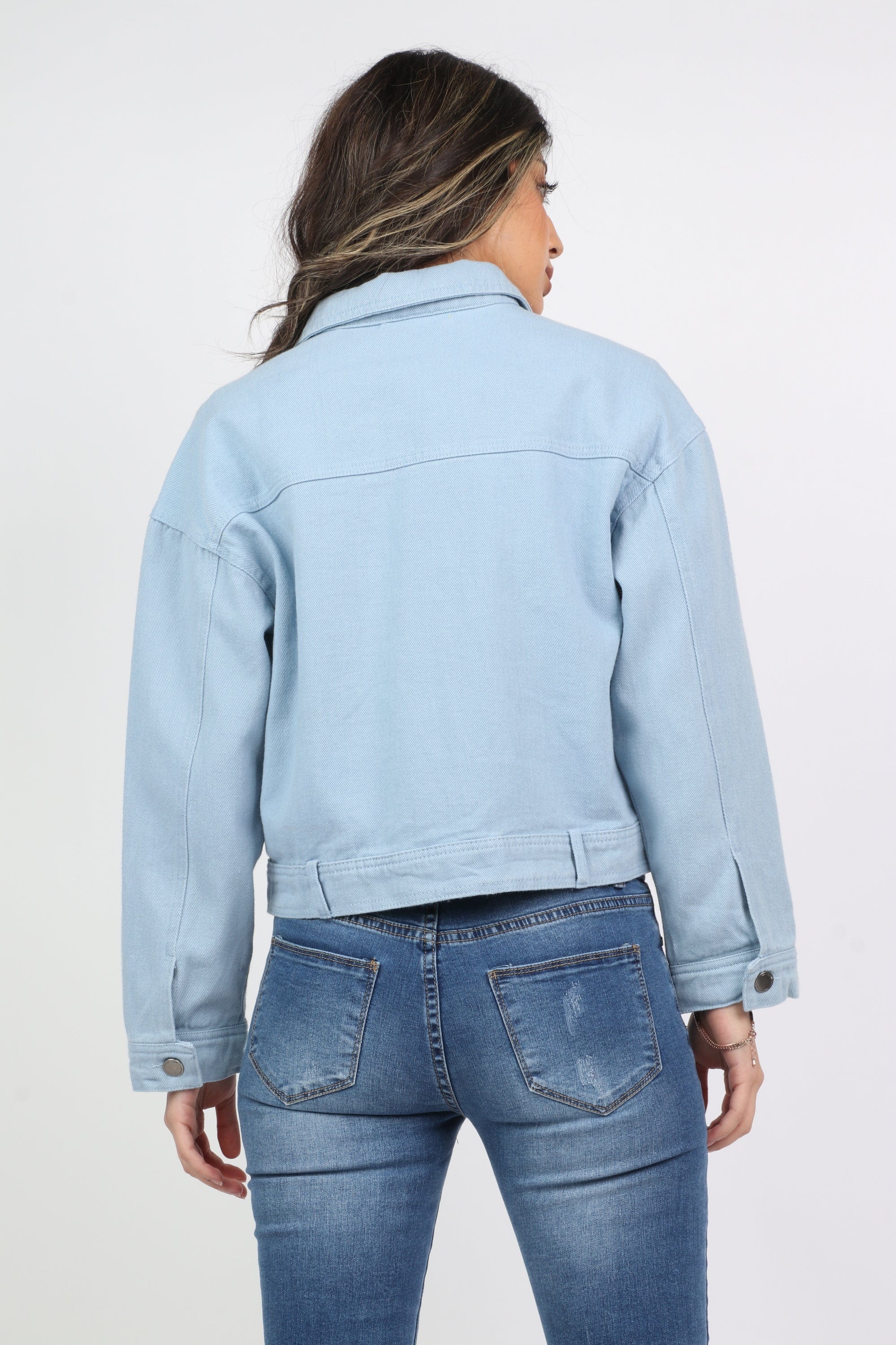 ميكا جاكيت بأزرار أمامية وجيوب وياقة كم طويلة