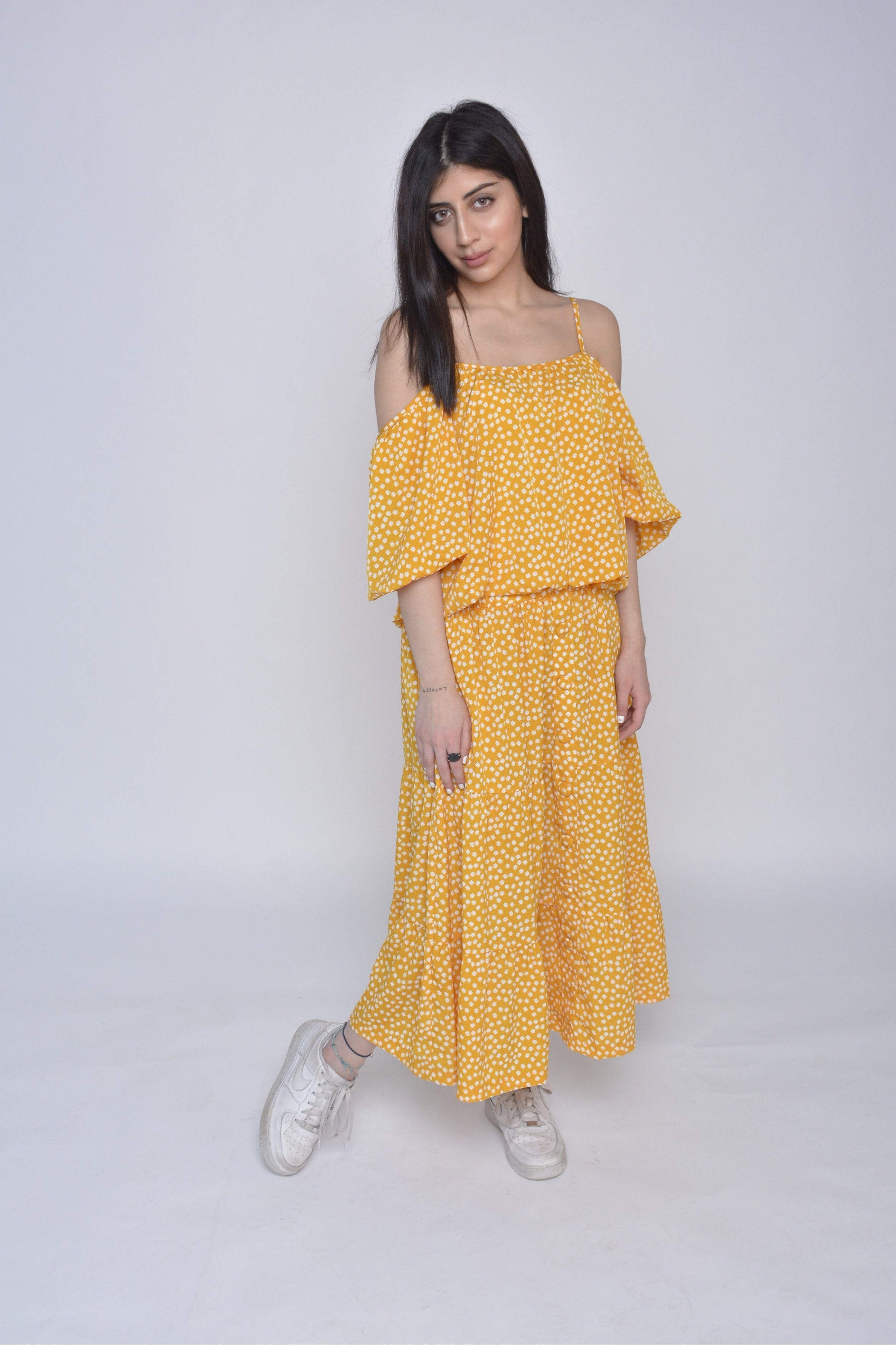 ميكا بلوزة منقطة أوف شولدر حمالات بأكمام منفوخة نسائي