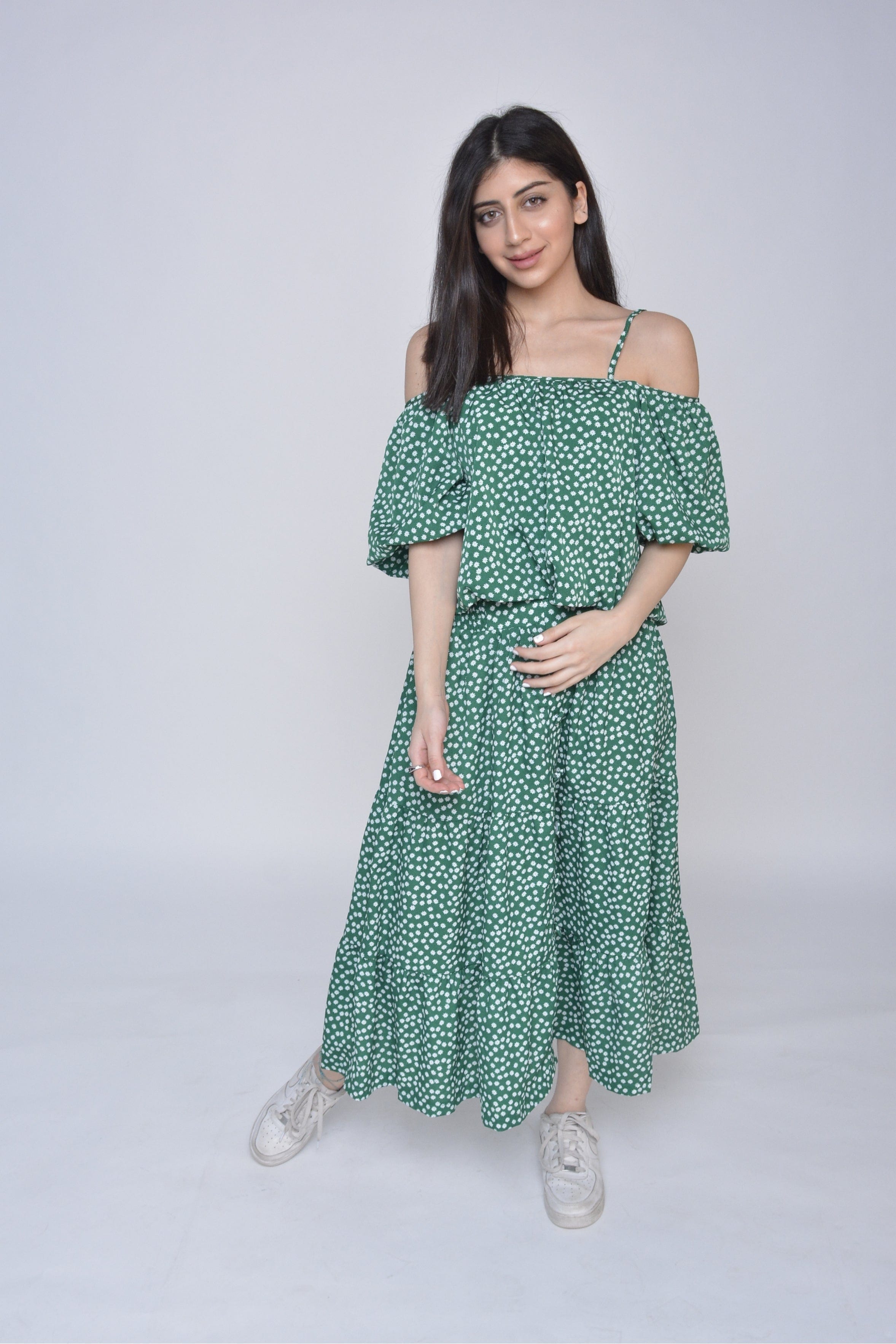 ميكا بلوزة منقطة أوف شولدر حمالات بأكمام منفوخة نسائي