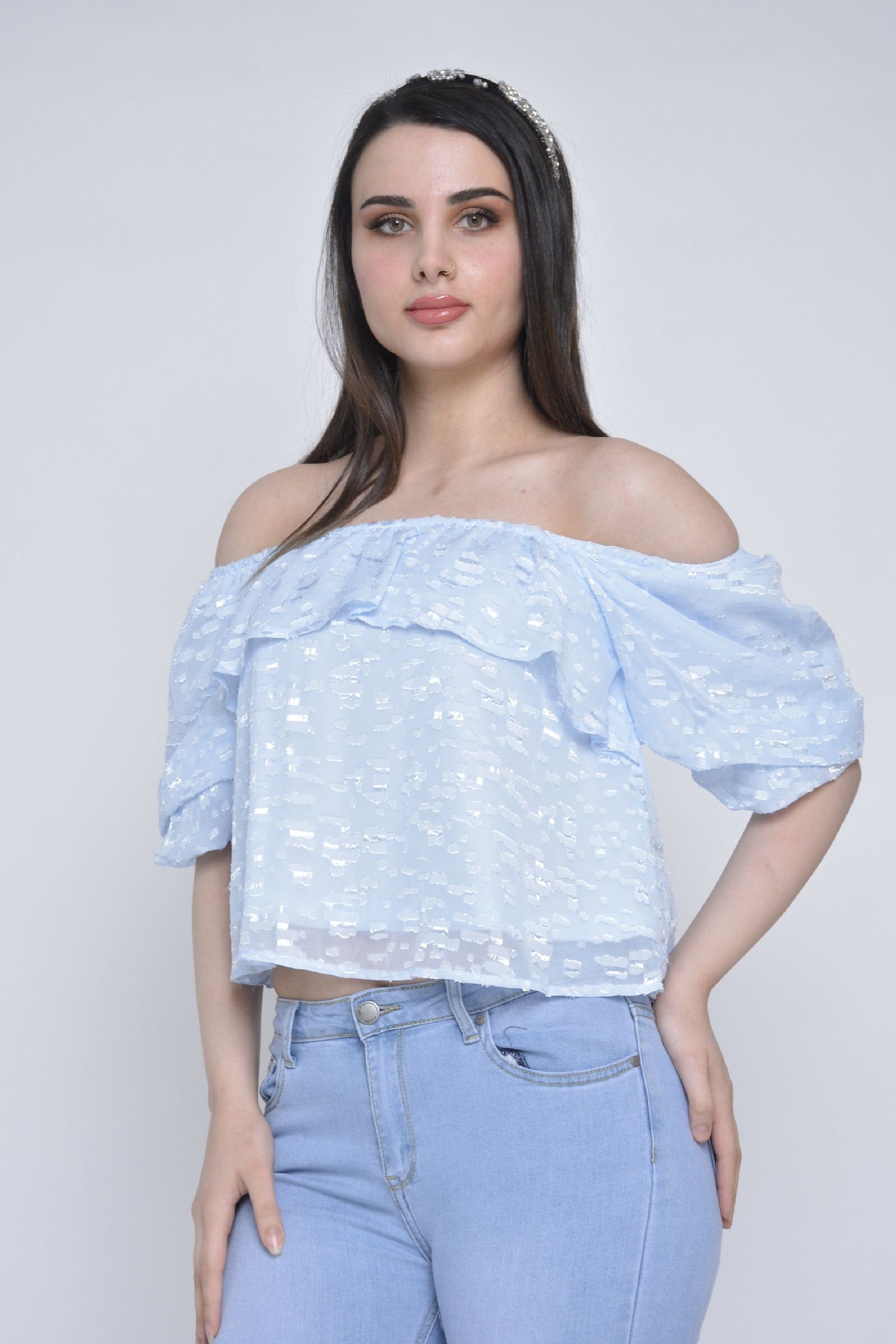 ميكا بلوزة رسمية شيفون نص كم بف نسائي