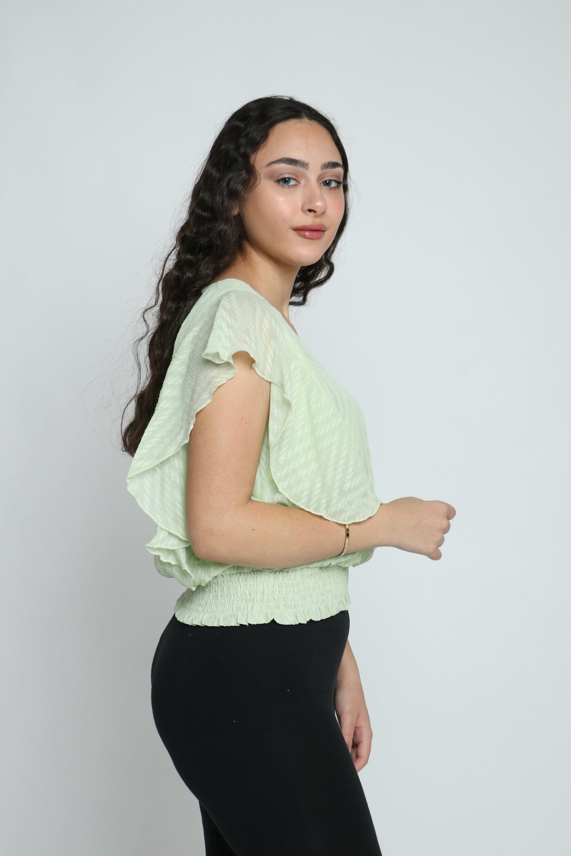 ميكا بلوزة بأستيك وبأكمام قصيرة طبقات نسائي