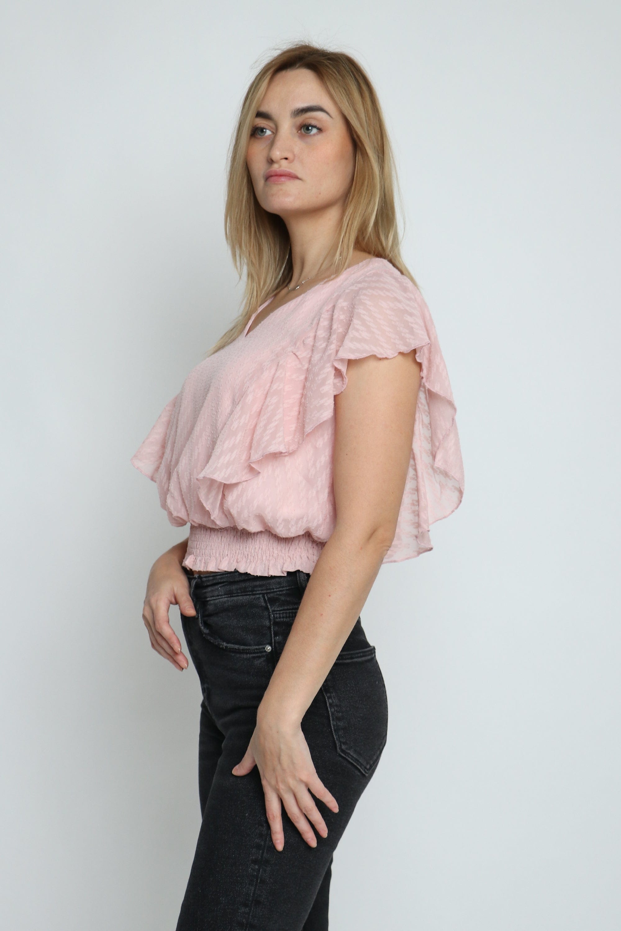 ميكا بلوزة بأستيك وبأكمام قصيرة طبقات نسائي