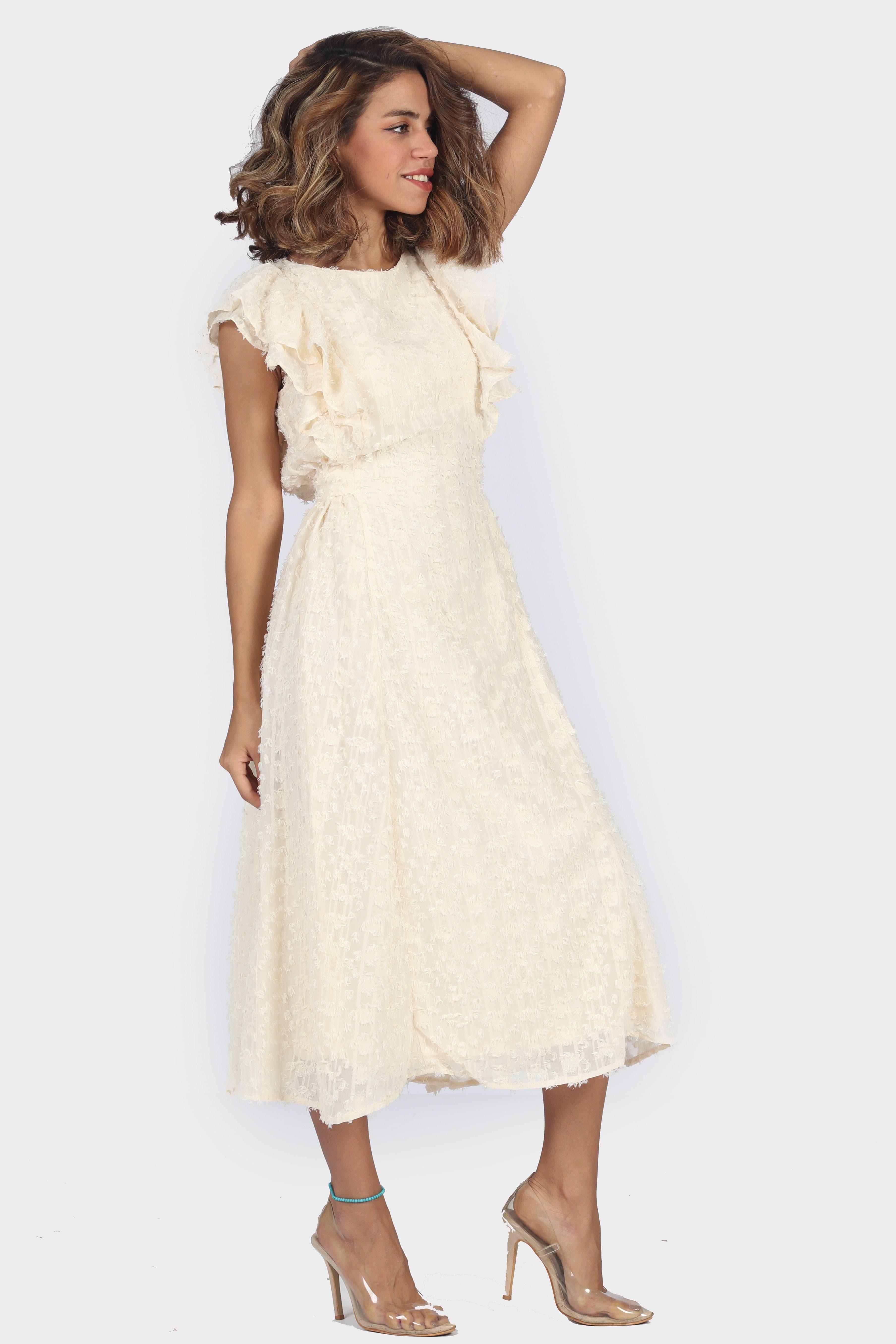 ميكا فستان ميدي بدون أكمام فراشة طبقتين