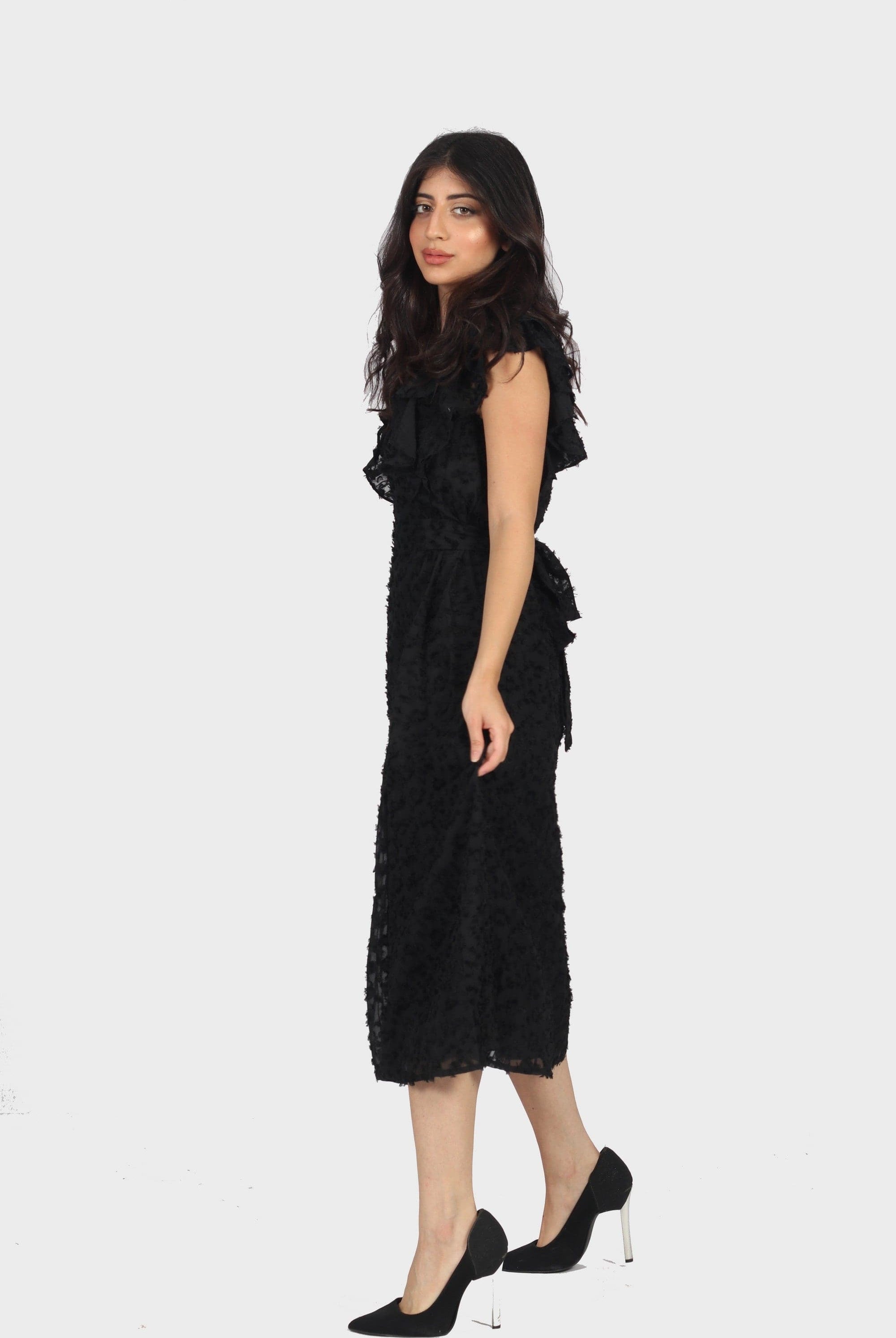 ميكا فستان ميدي بدون أكمام فراشة طبقتين