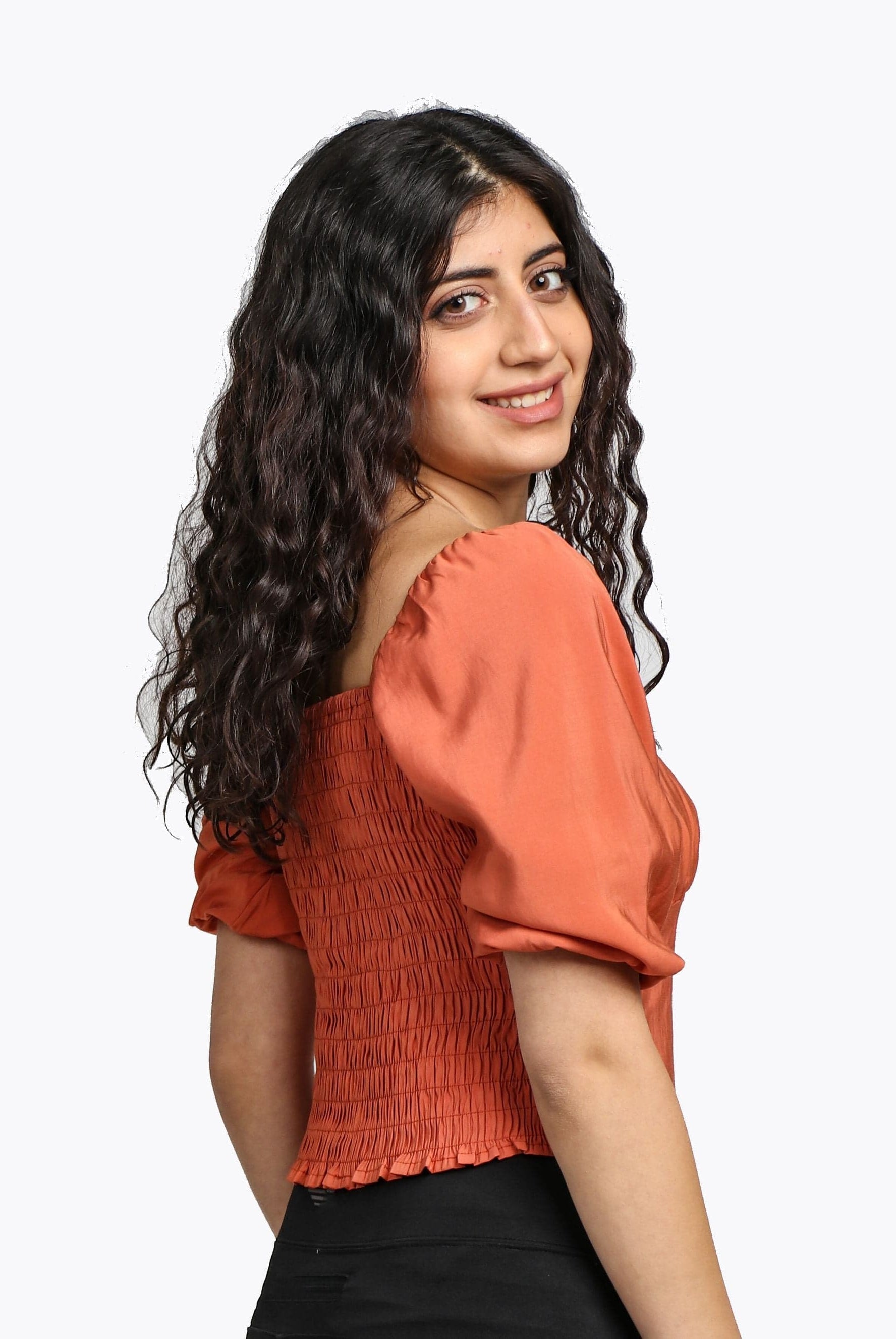 ميكا بلوزة نص بطن بأزرار أمامية ناعمة نص كم بف نسائي