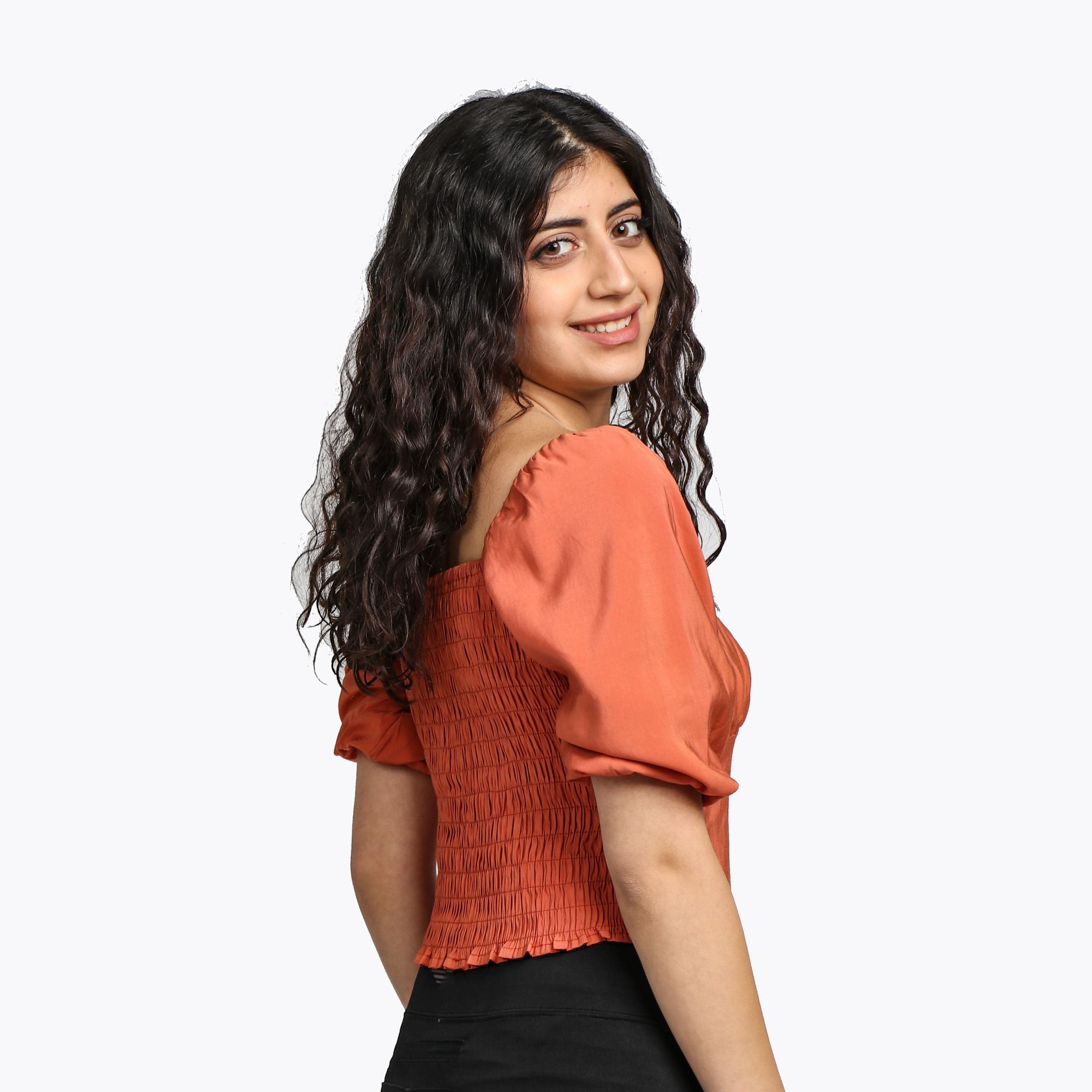 ميكا بلوزة نص بطن بأزرار أمامية ناعمة نص كم بف نسائي