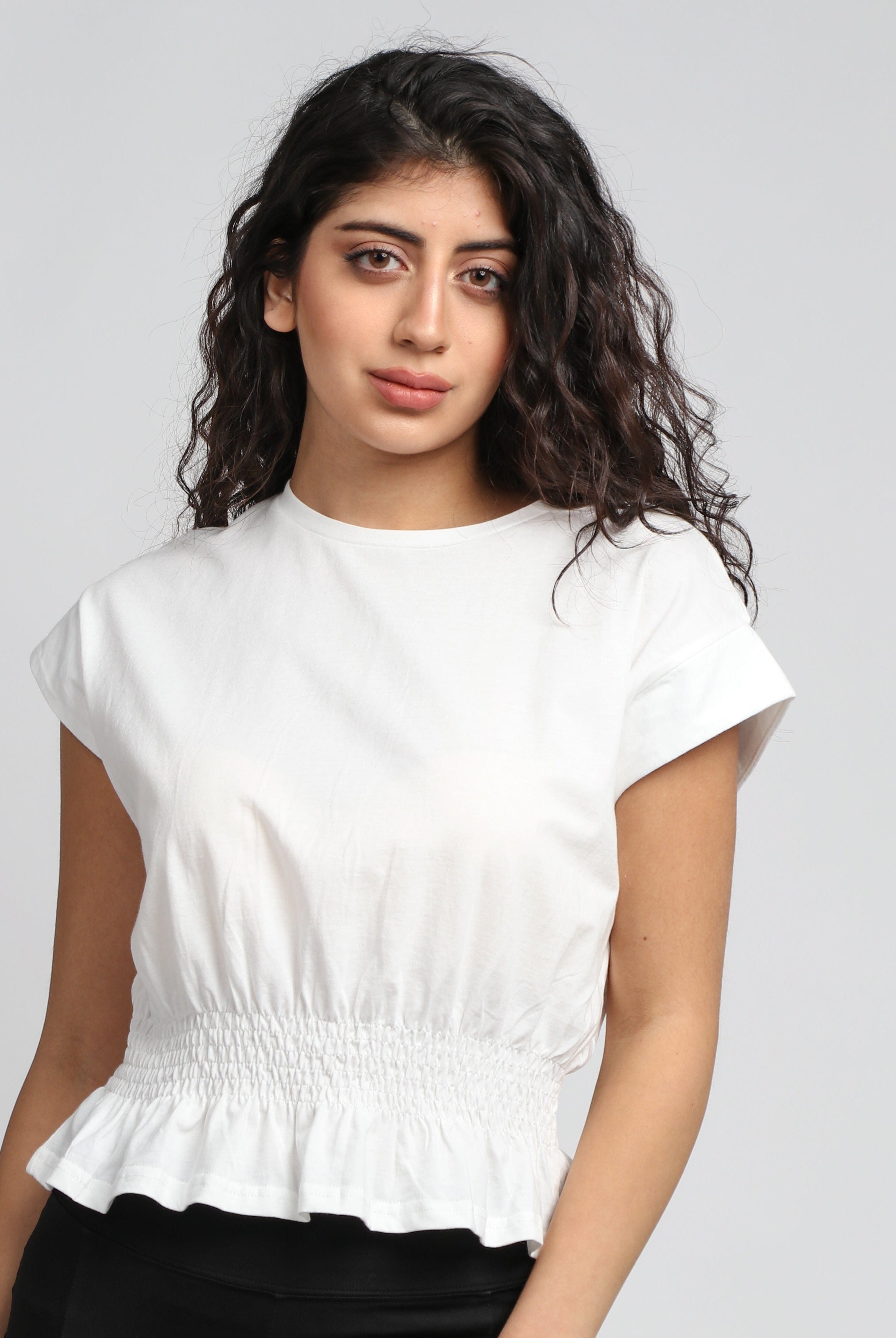 ميكا بلوزة بدون أكمام قطن بخصر مطاطي