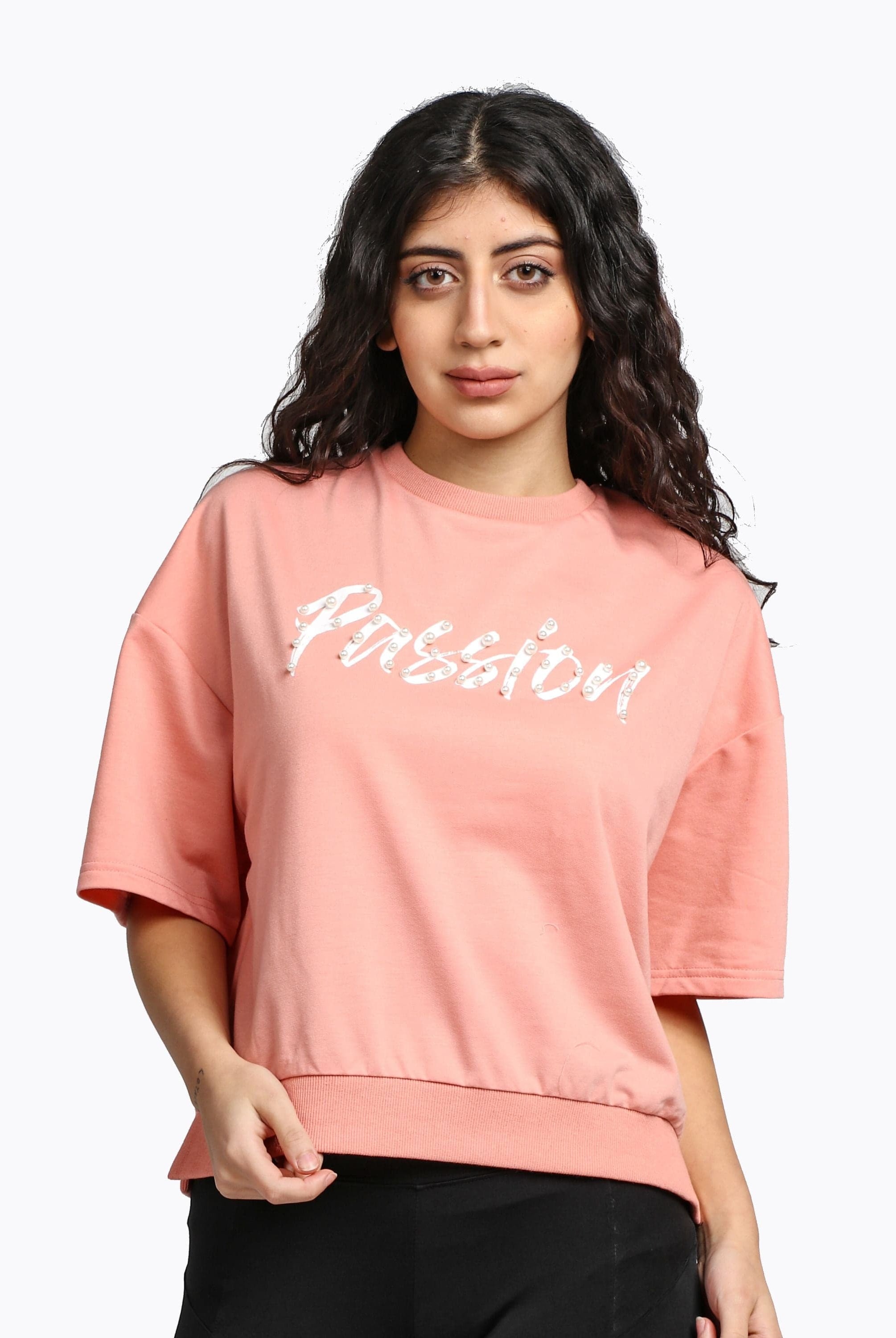 ميكا بلوزة بأكمام قصيرة قصيرة بياقة دائرية