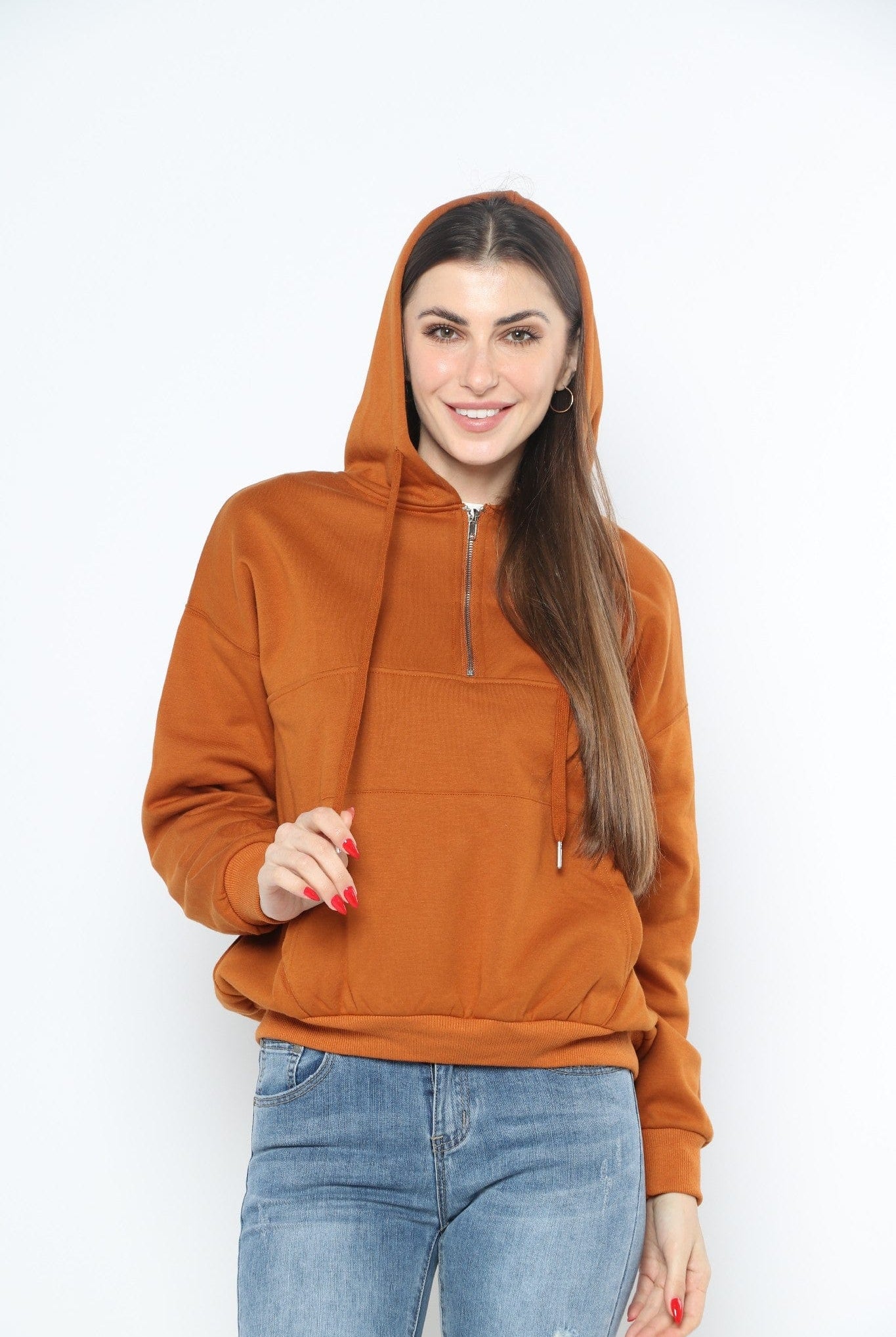 ميكا بلوزة بسحاب من أعلى وجيوب بقبعة ورباط بأكمام طويلة