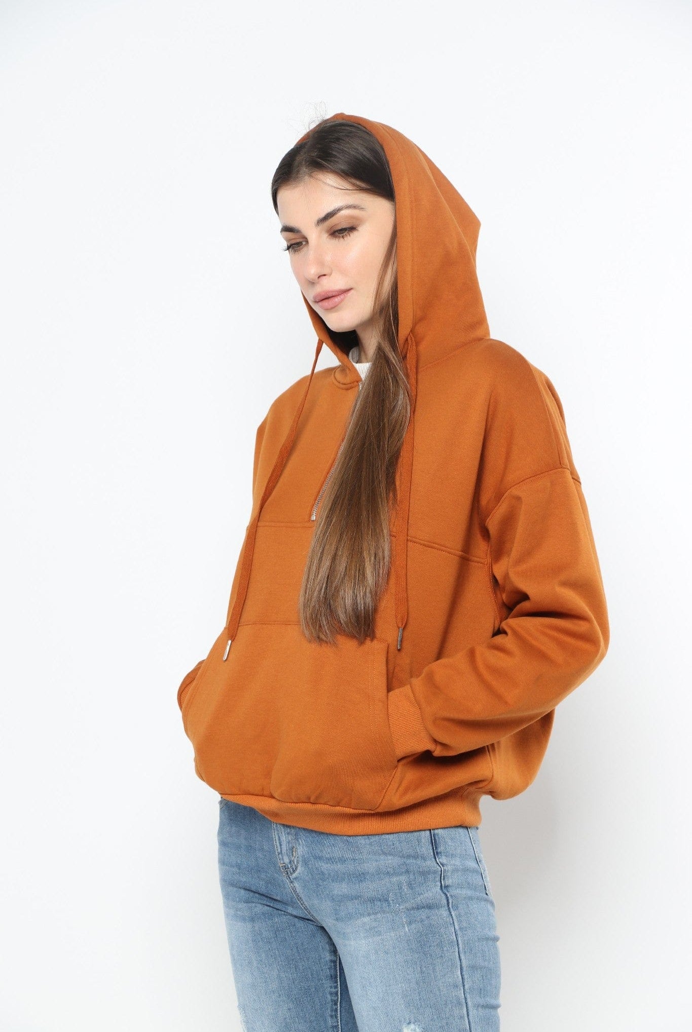 ميكا بلوزة بسحاب من أعلى وجيوب بقبعة ورباط بأكمام طويلة