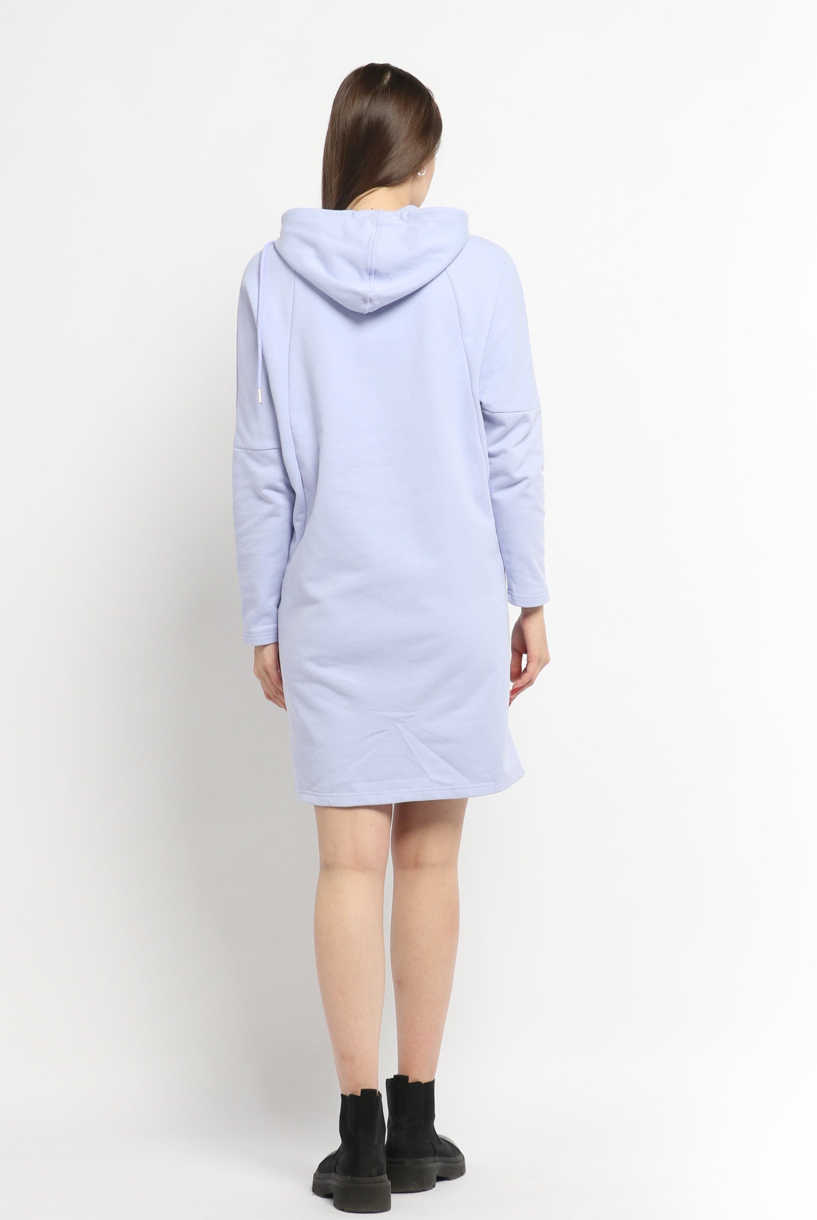 ميكا فستان قصير بطبعة على الصدر بأكمام طويلة وجيوب جانبية