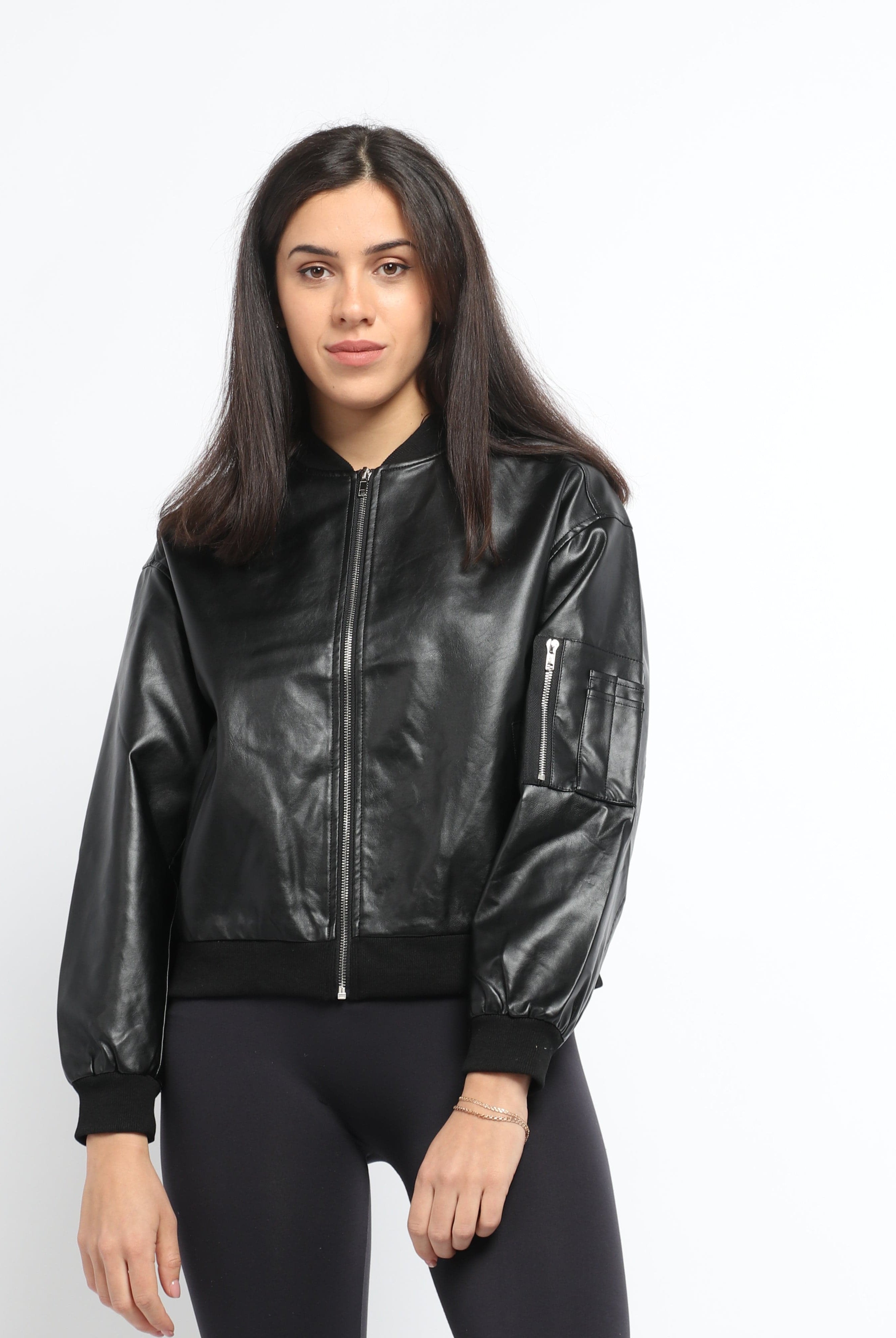 ميكا سترة بسحاب بأكمام طويلة وجيوب