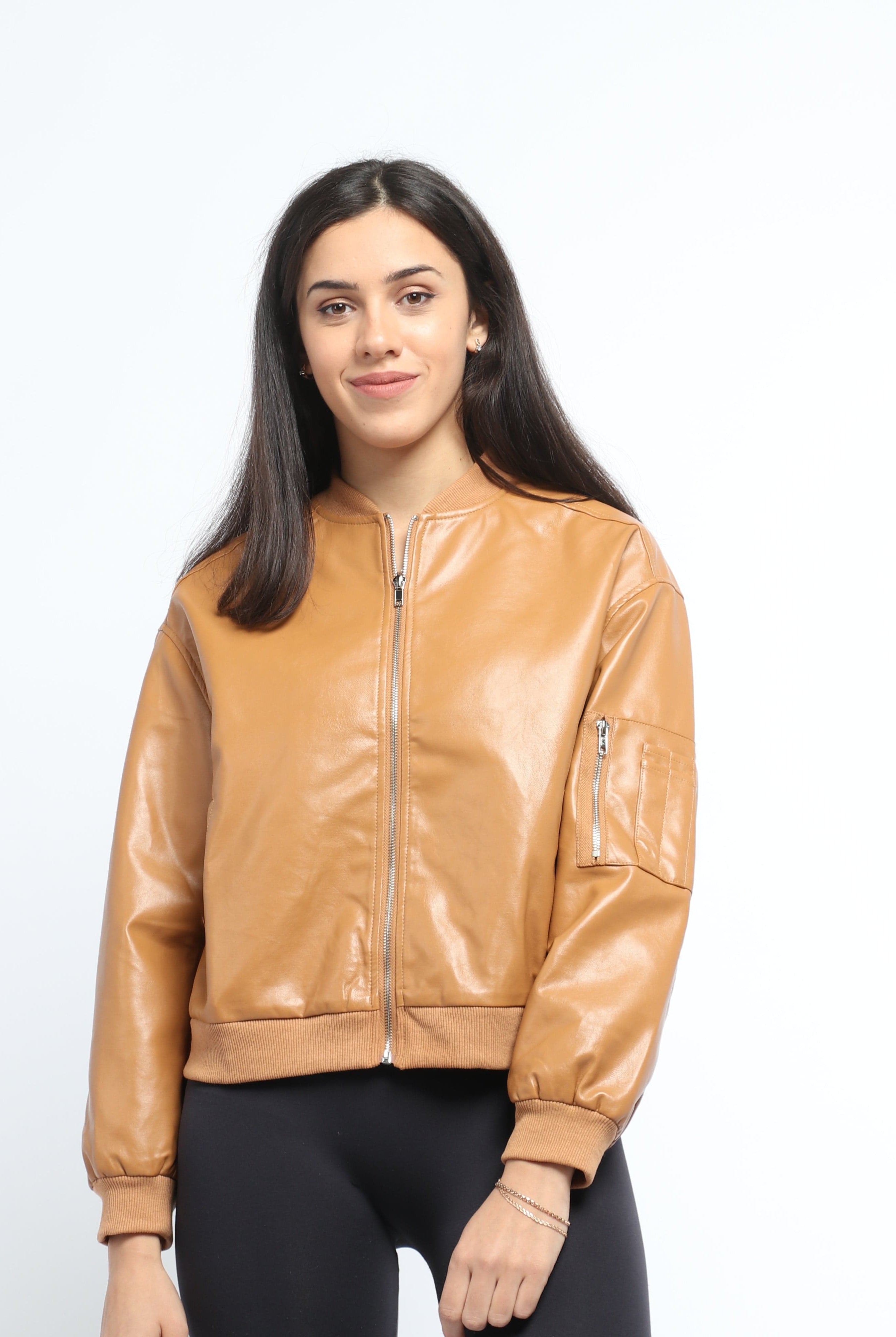 ميكا سترة بسحاب بأكمام طويلة وجيوب