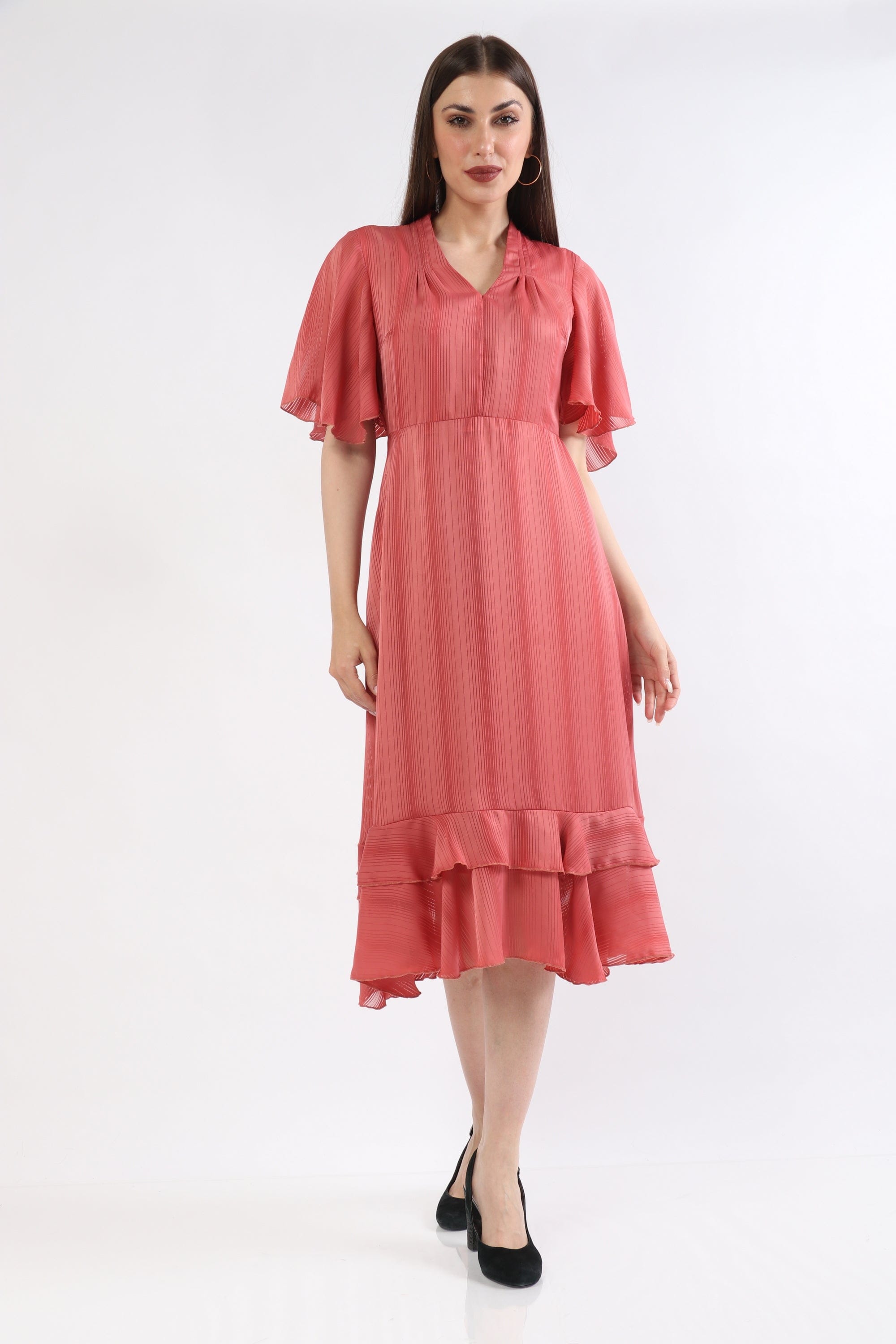 ميكا فستان ميدي بأكمام مفتوحة قصيرة