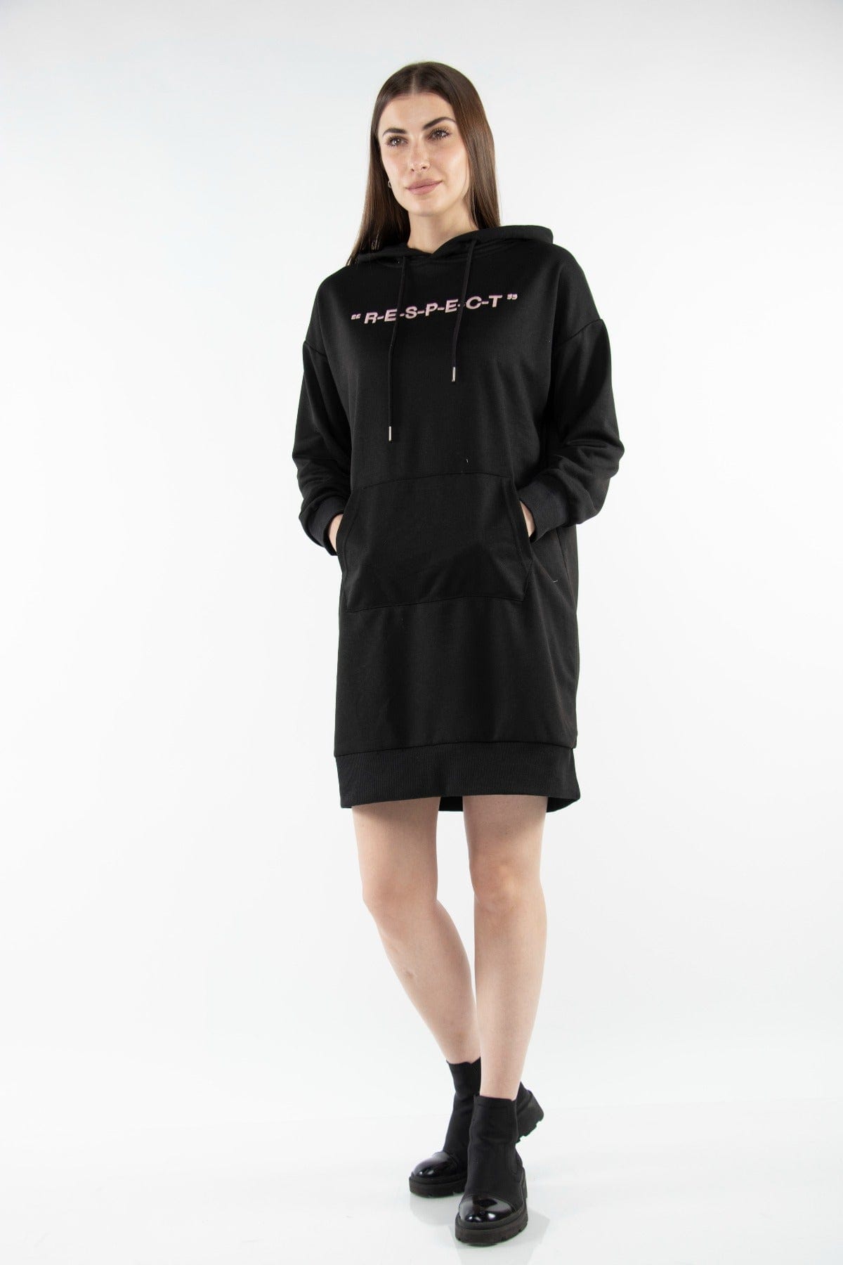 ميكا سويت شيرت طويل بجيوب وقبعة كم طويل نسائي