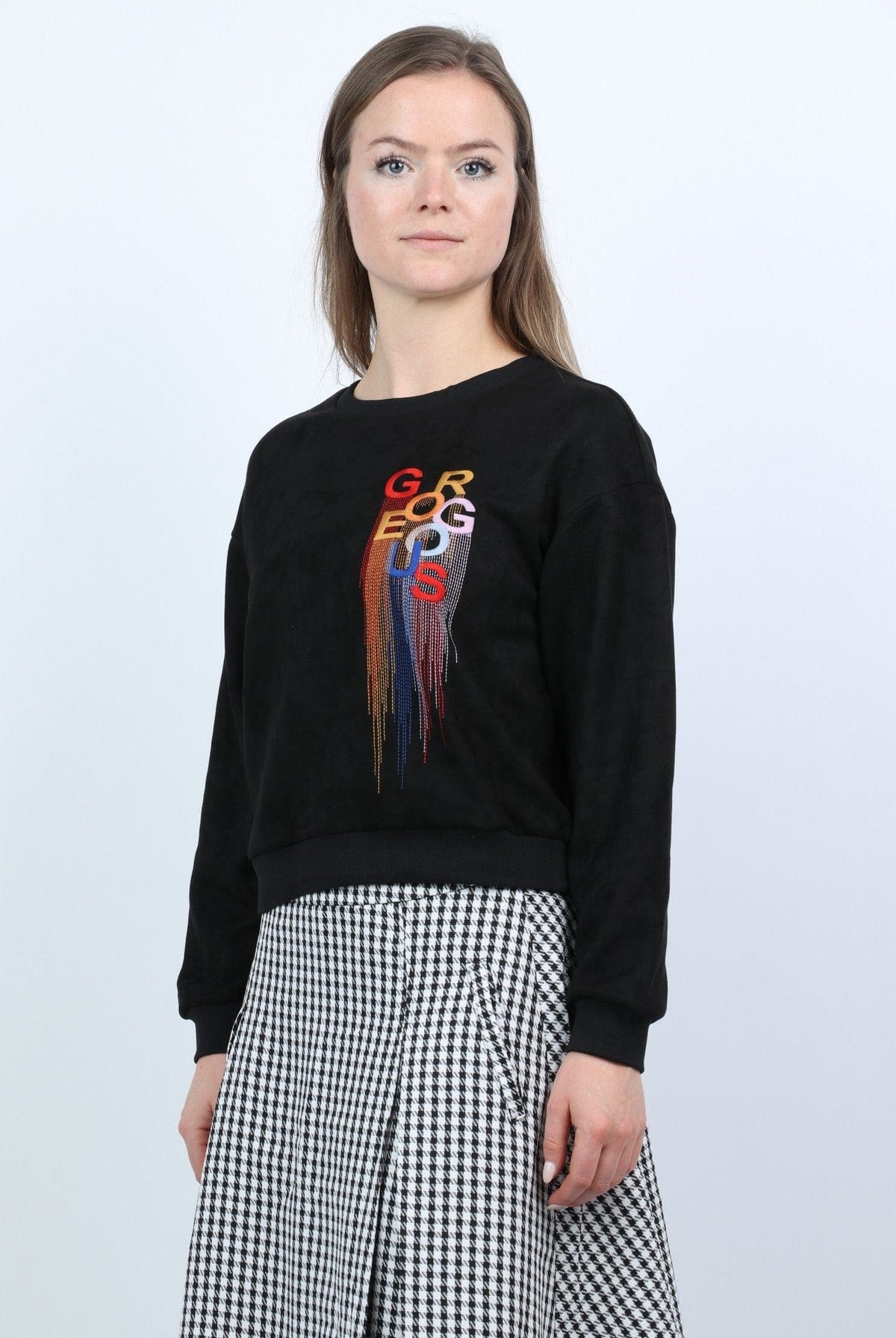 ميكا بلوزة قصيرة مع كتابة على الصدر كم طويل نسائي