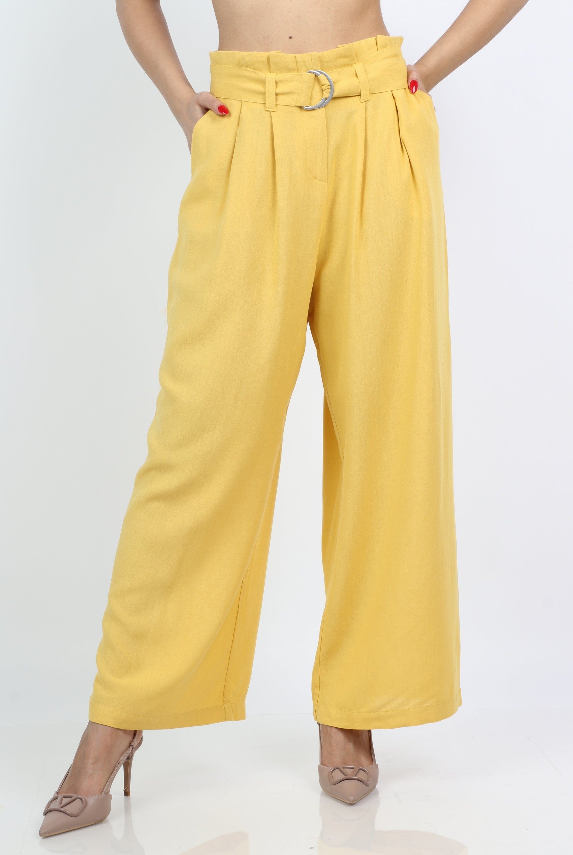 ميكا بنطلون كلاسيك واسع مع حزام طويل نسائي