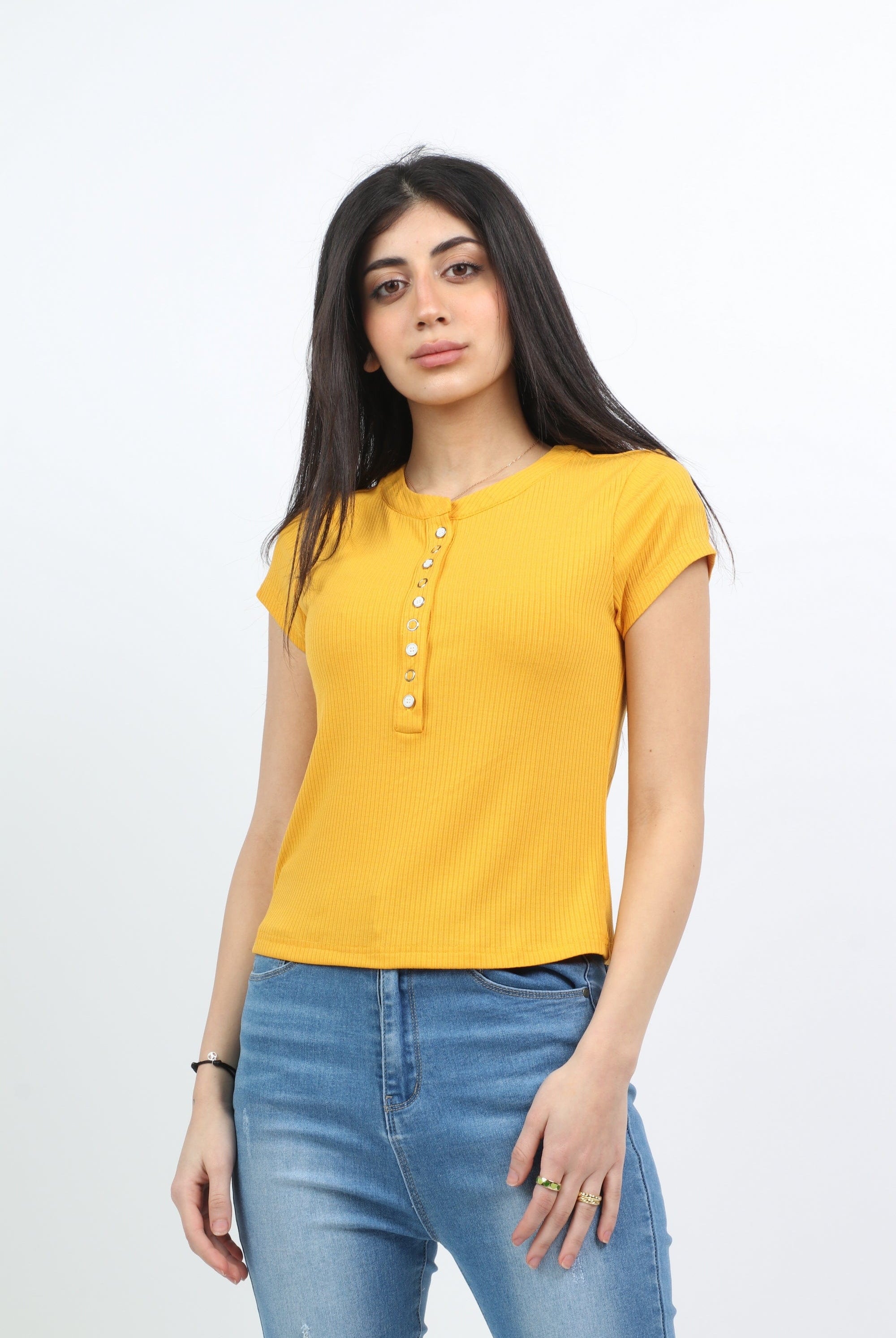 ميكا بلوزة قطن بأكمام قصيرة وأزرار أمامية نسائية