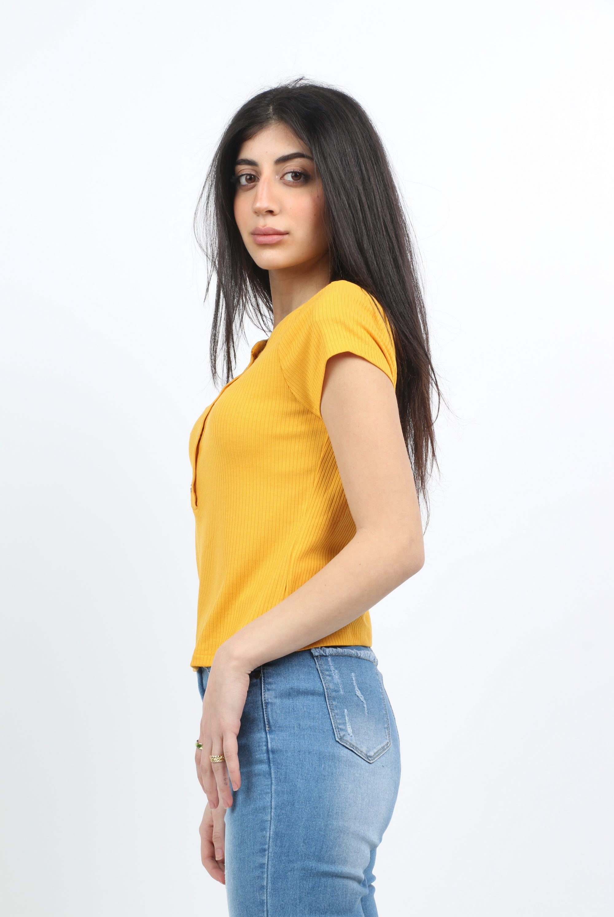 ميكا بلوزة قطن بأكمام قصيرة وأزرار أمامية نسائية