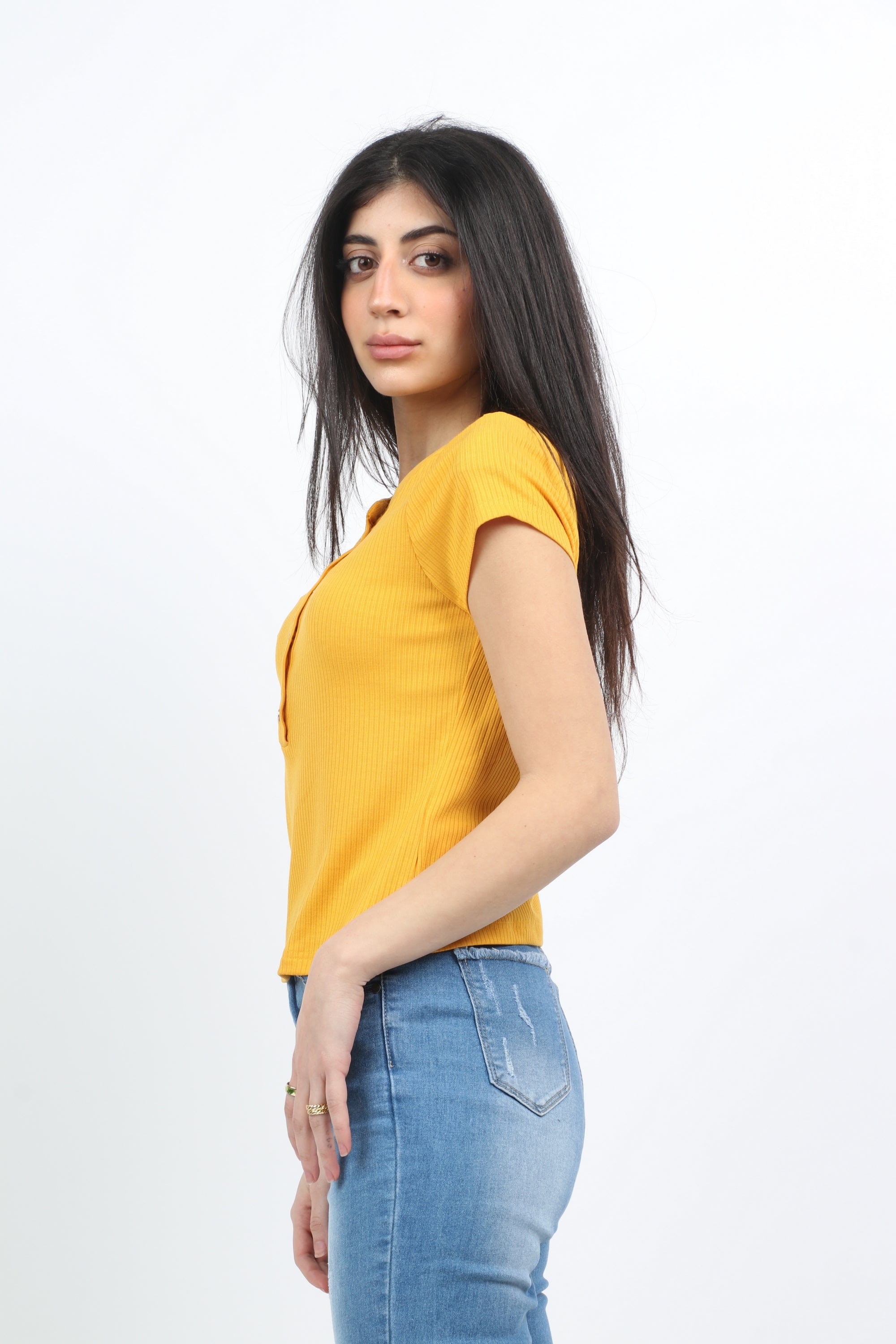 ميكا بلوزة قطن بأكمام قصيرة وأزرار أمامية نسائية