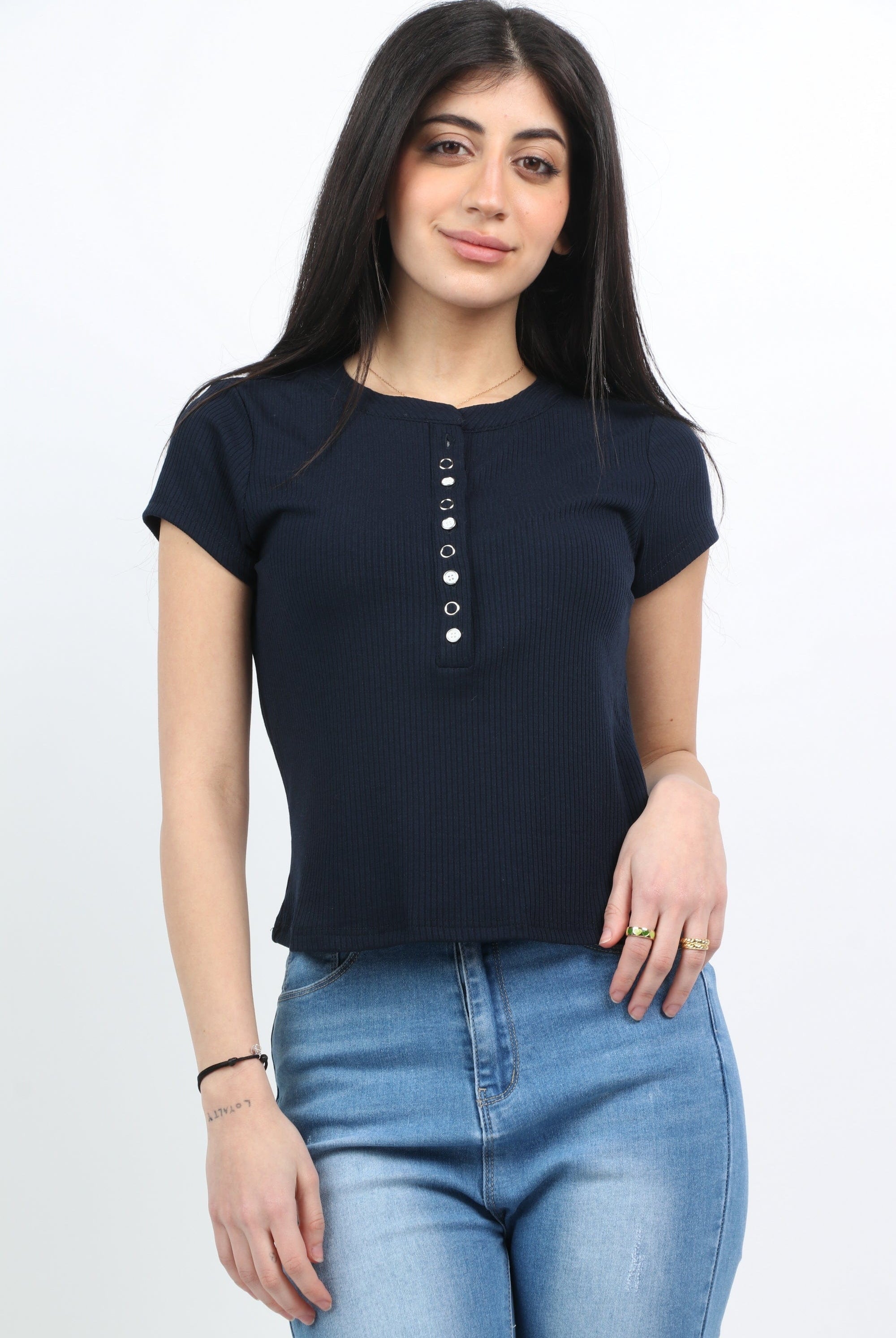 ميكا بلوزة قطن بأكمام قصيرة وأزرار أمامية نسائية