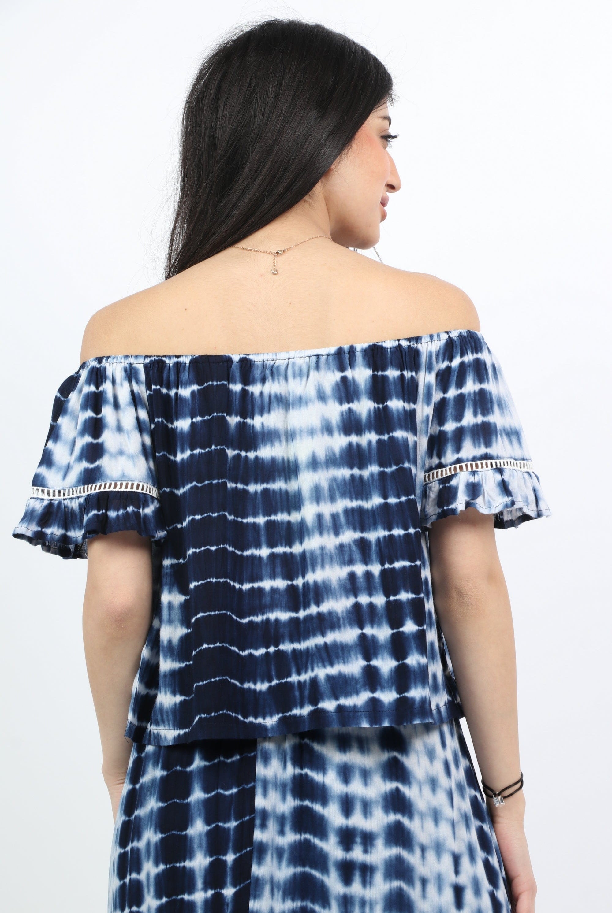 ميكا بلوزة تاي داي مصبوغة أوف شولدر كم قصير نسائي