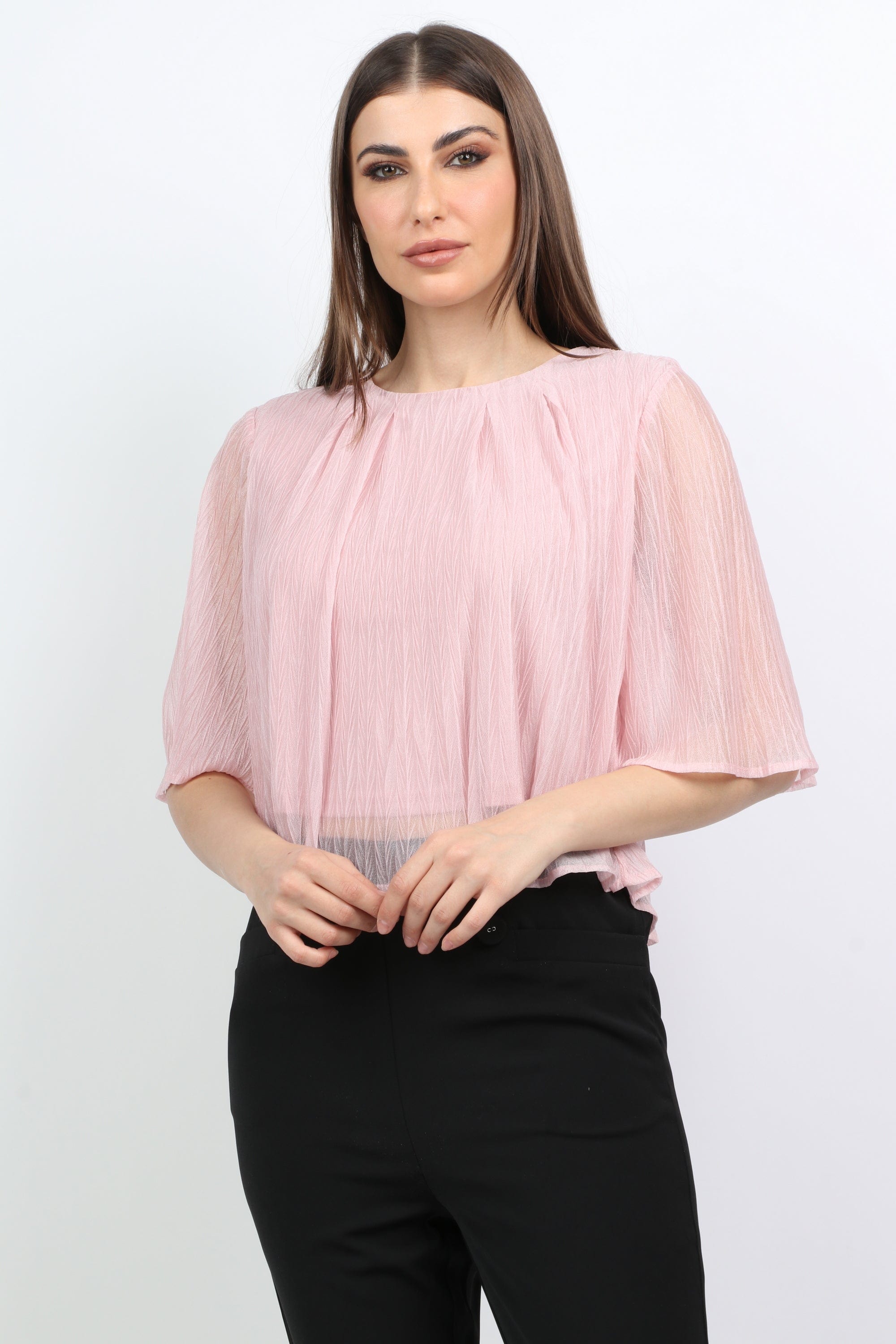 ميكا بلوزة واسعة بأكتاف عريضة كم طويلة بليسيه نسائي