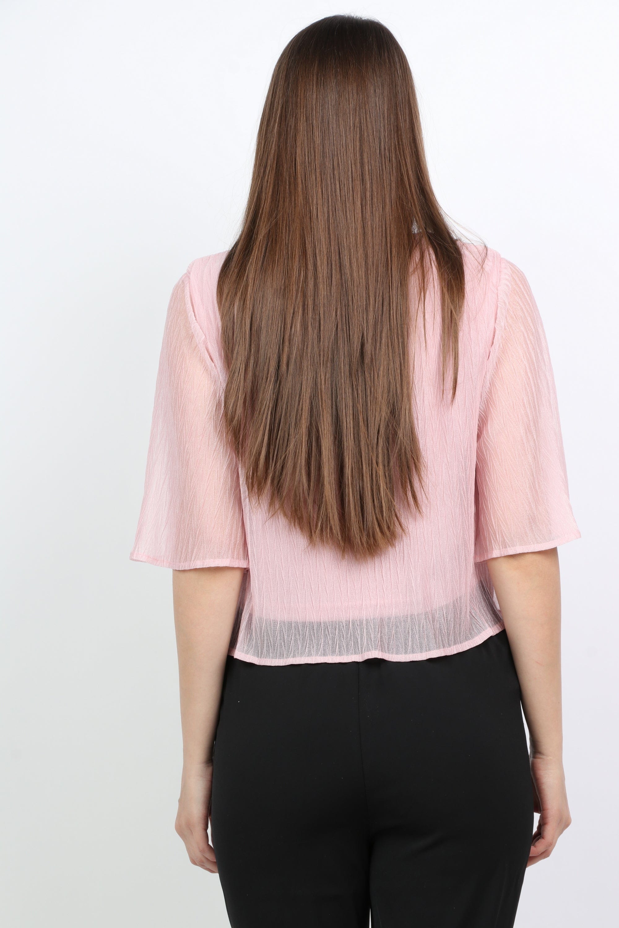 ميكا بلوزة واسعة بأكتاف عريضة كم طويلة بليسيه نسائي