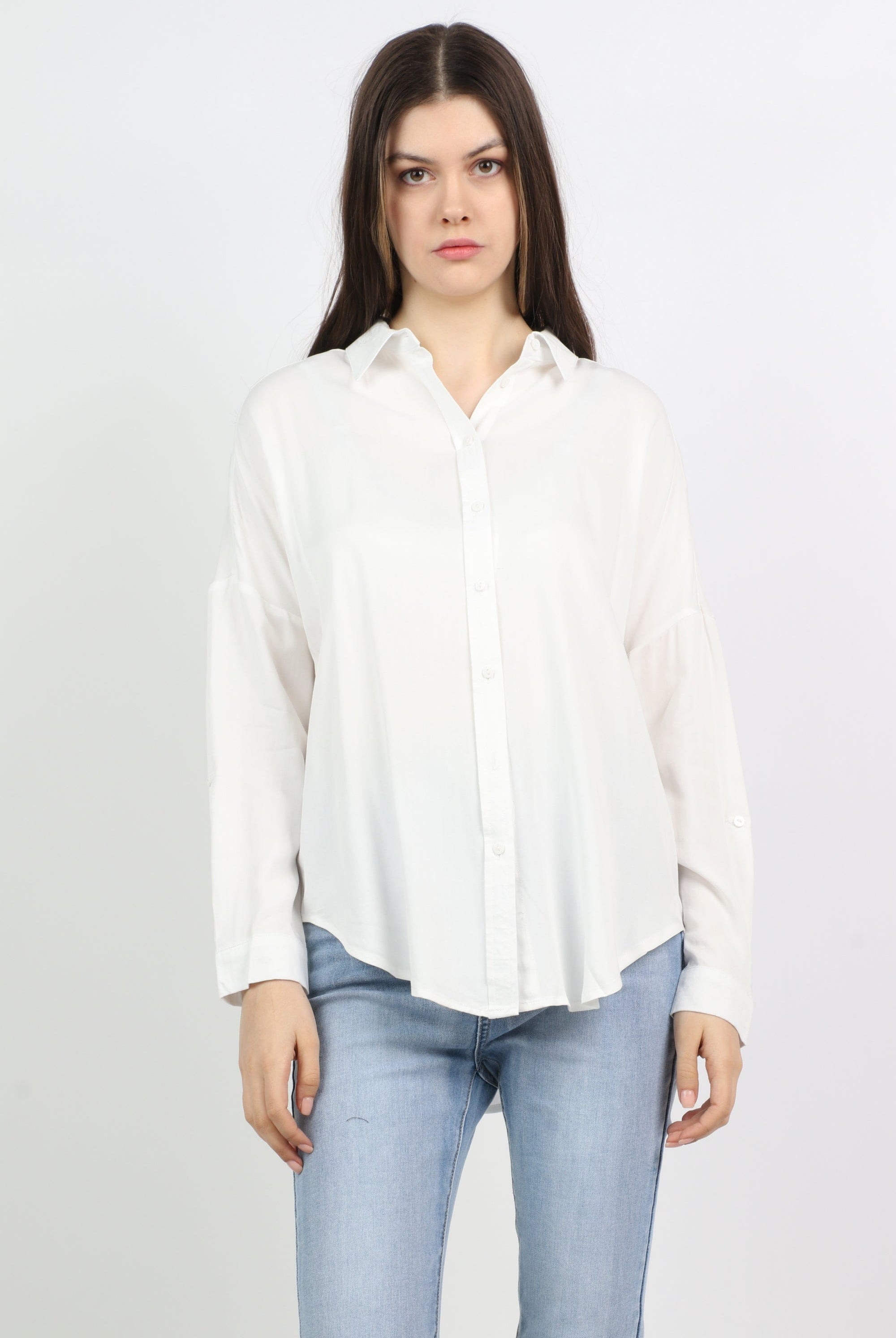 ميكا قميص سادة كاجوال كم طويل نسائي