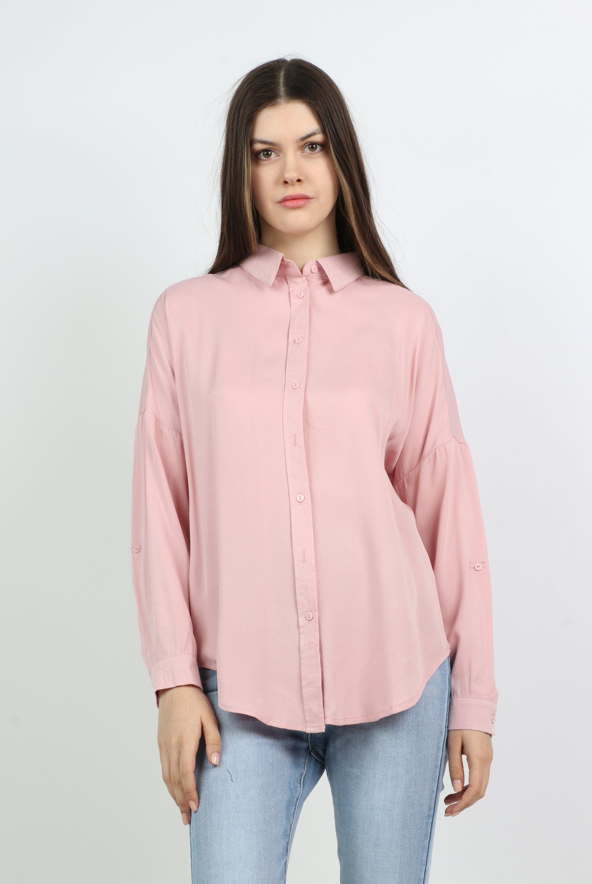 ميكا قميص سادة كاجوال كم طويل نسائي