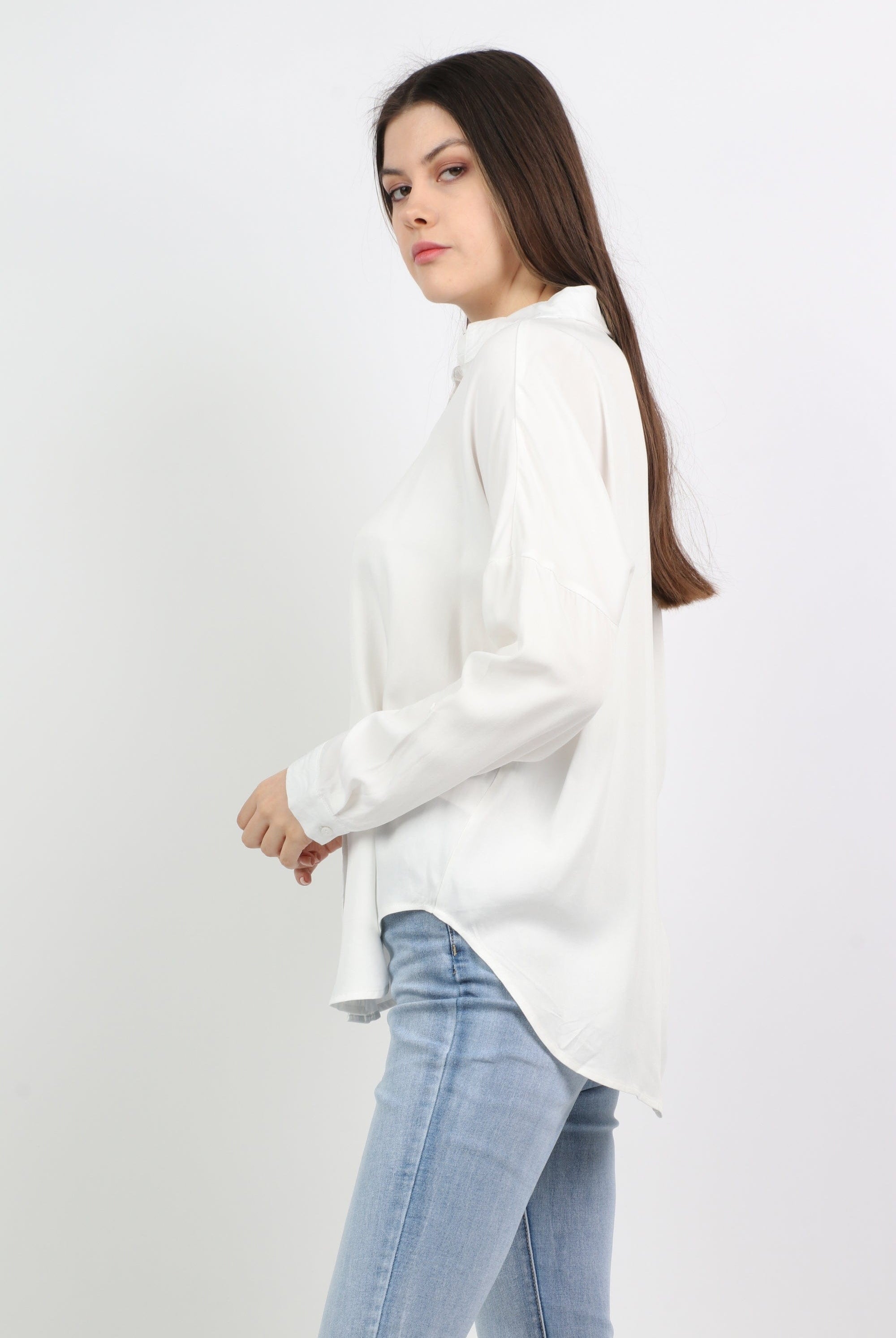 ميكا قميص سادة كاجوال كم طويل نسائي