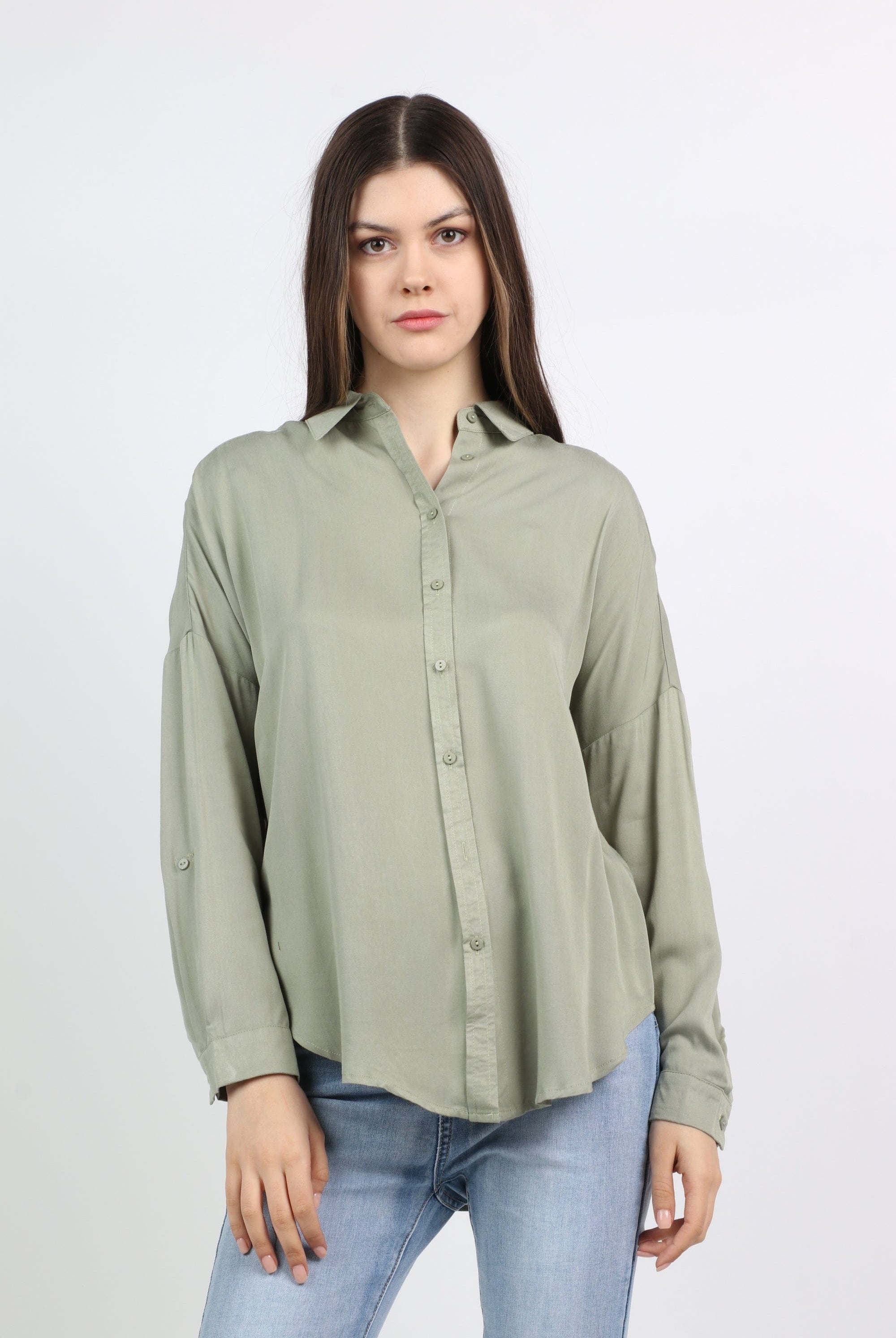 ميكا قميص سادة كاجوال كم طويل نسائي