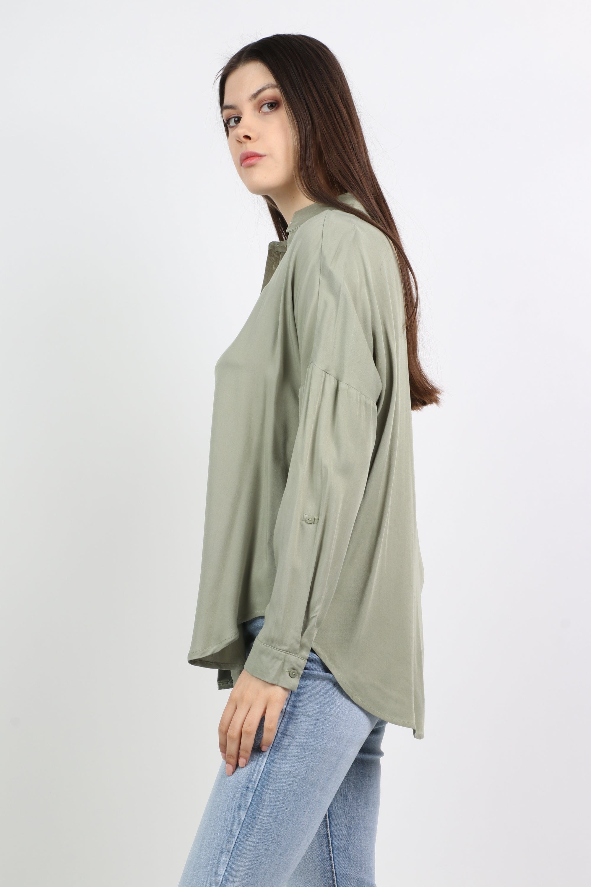 ميكا قميص سادة كاجوال كم طويل نسائي