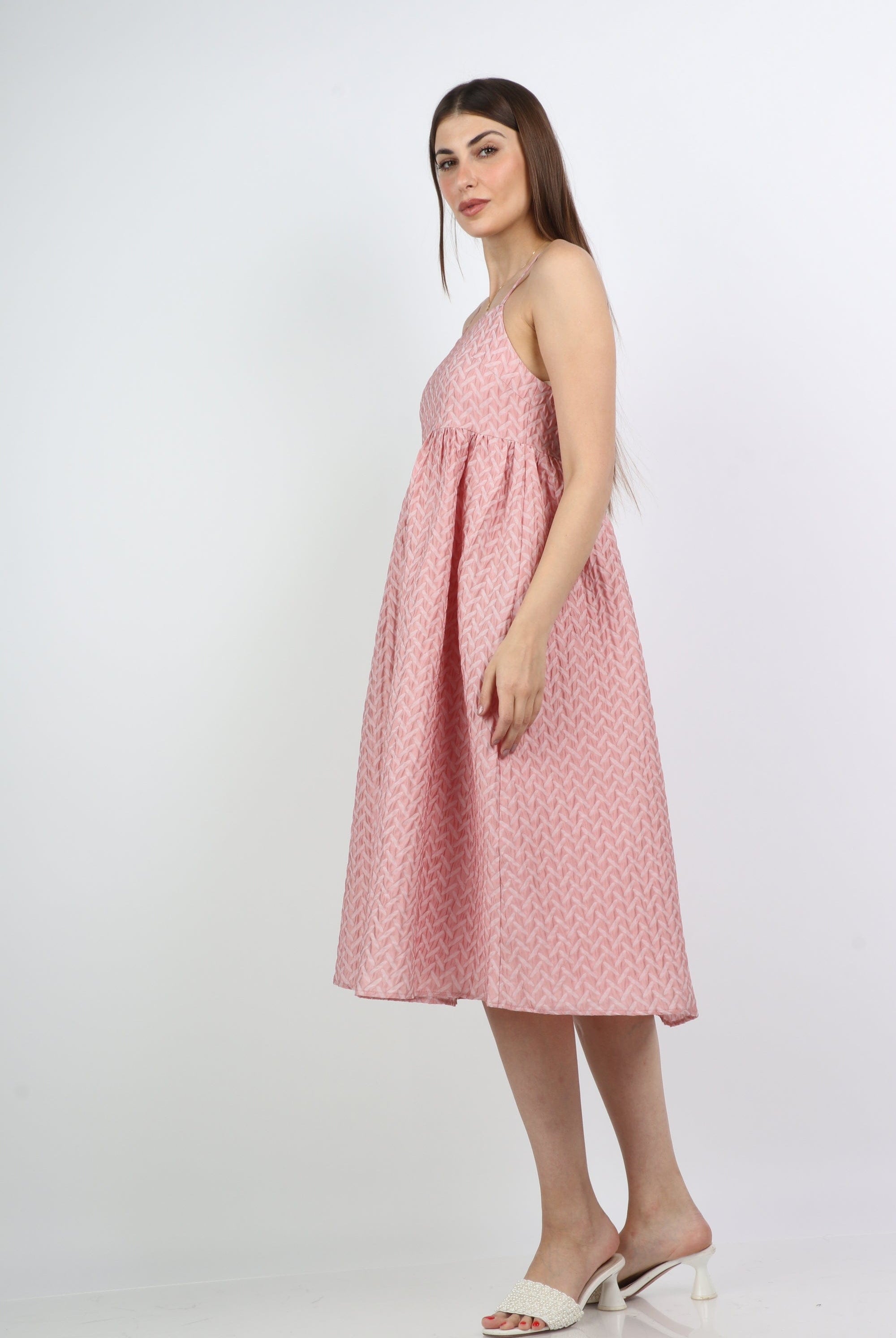 ميكا فستان ميدي بحمالات واسع خصر مرتفع بدون كم