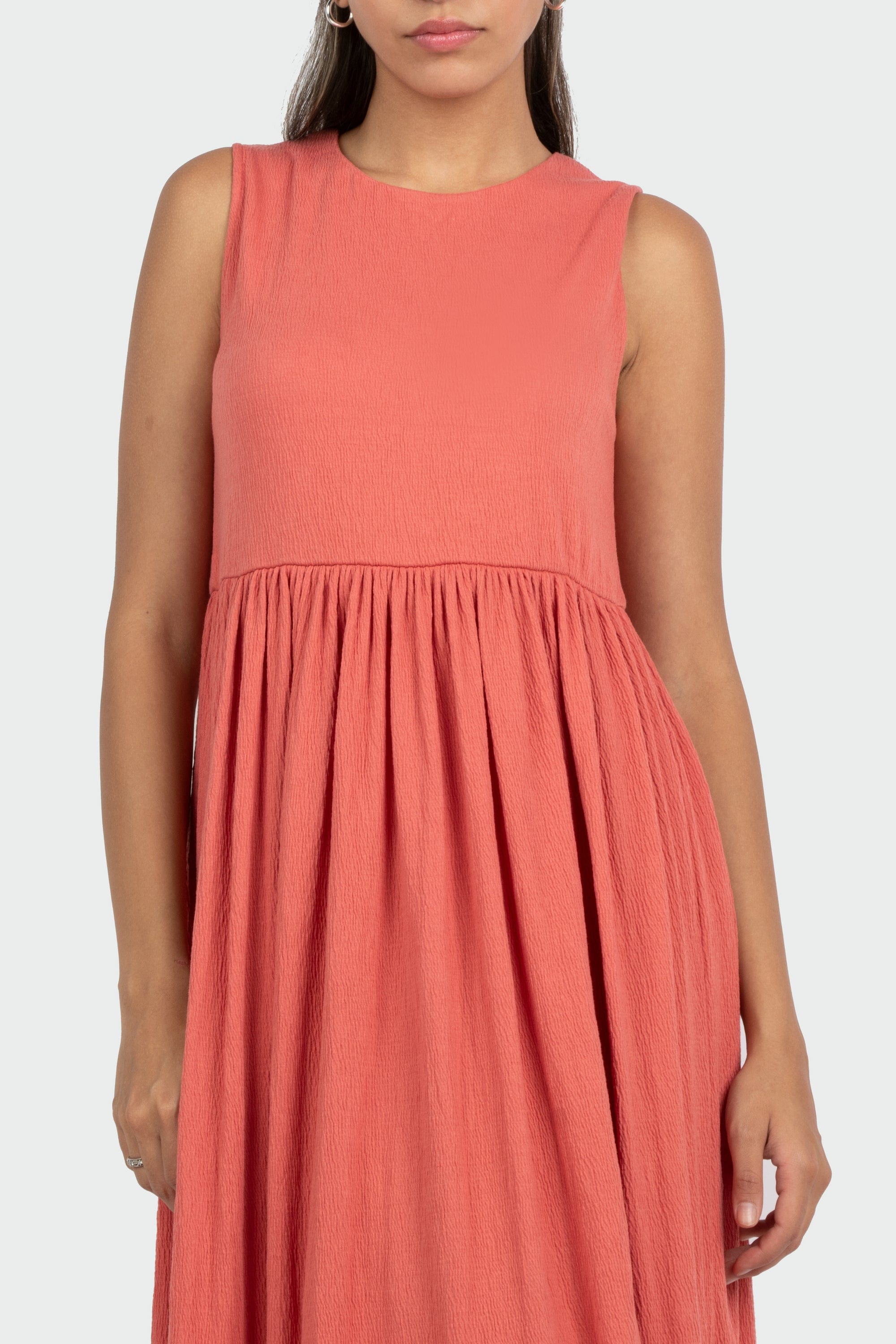 ميكا فستان ميدي سادة كشكش خصر مرتفع بدون كم