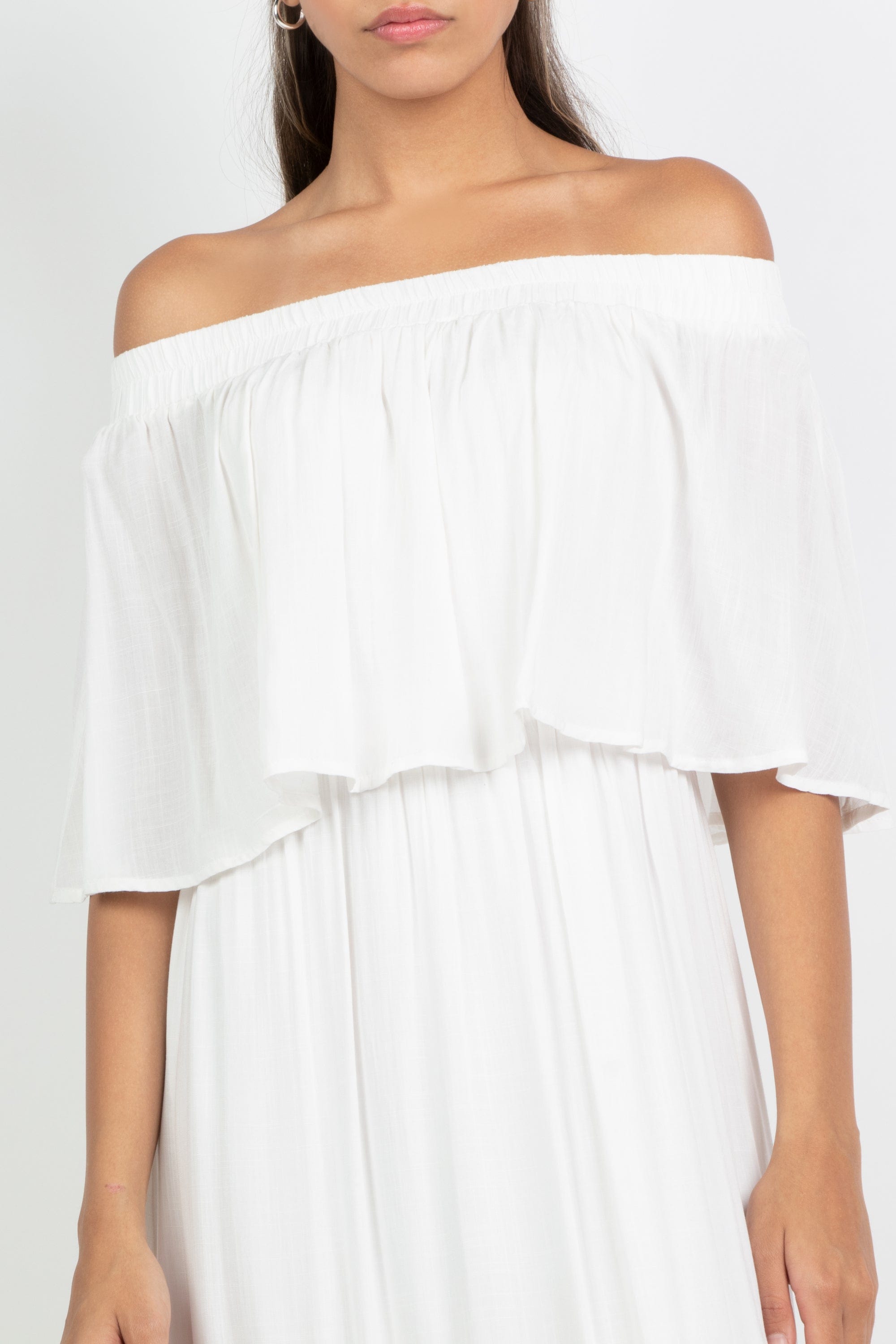 ميكا فستان ميدي اوف شولدر فارشة بكم قصير