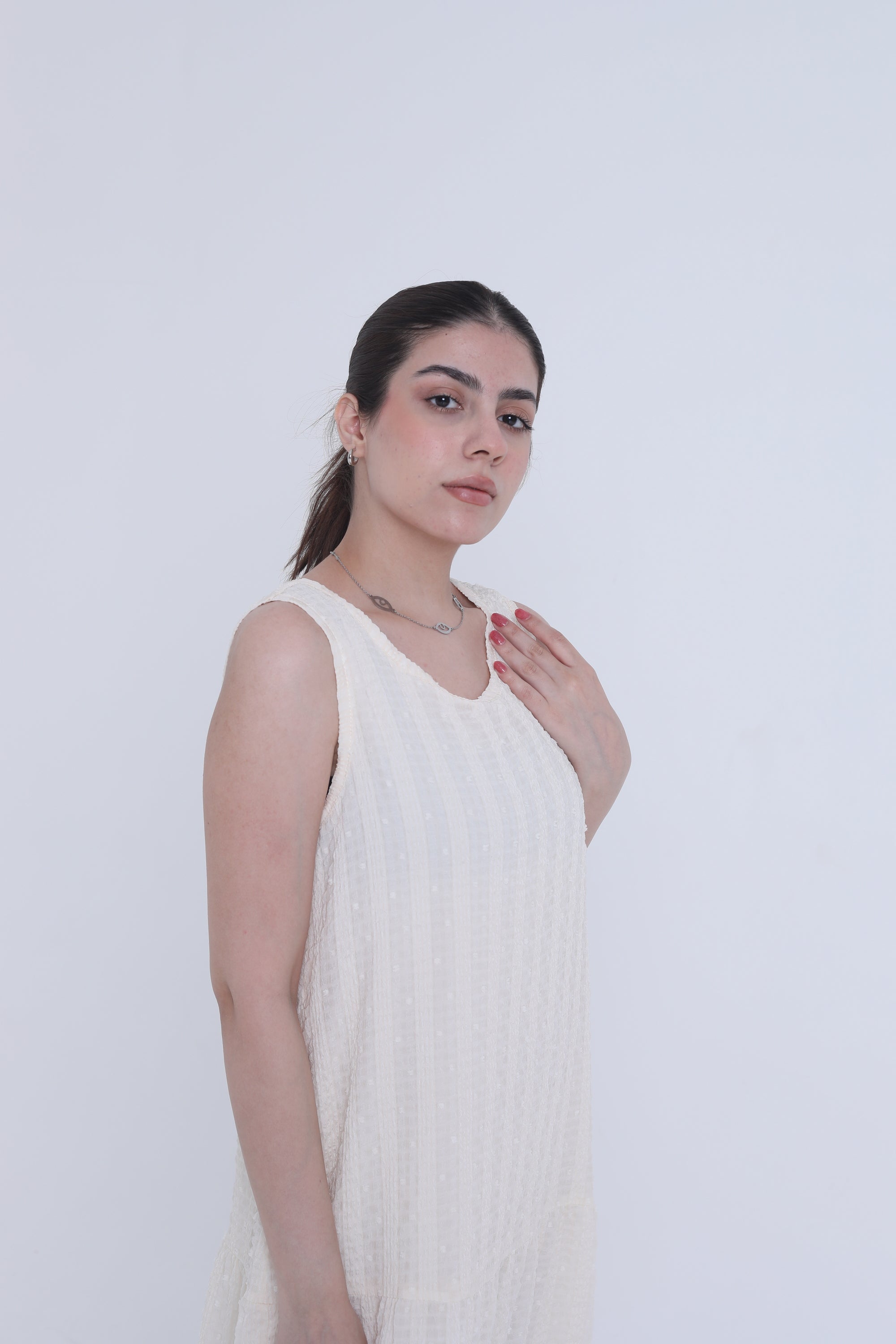 ميكا فستان ميدي كلوش واسع مخطط بالطول بدون كم