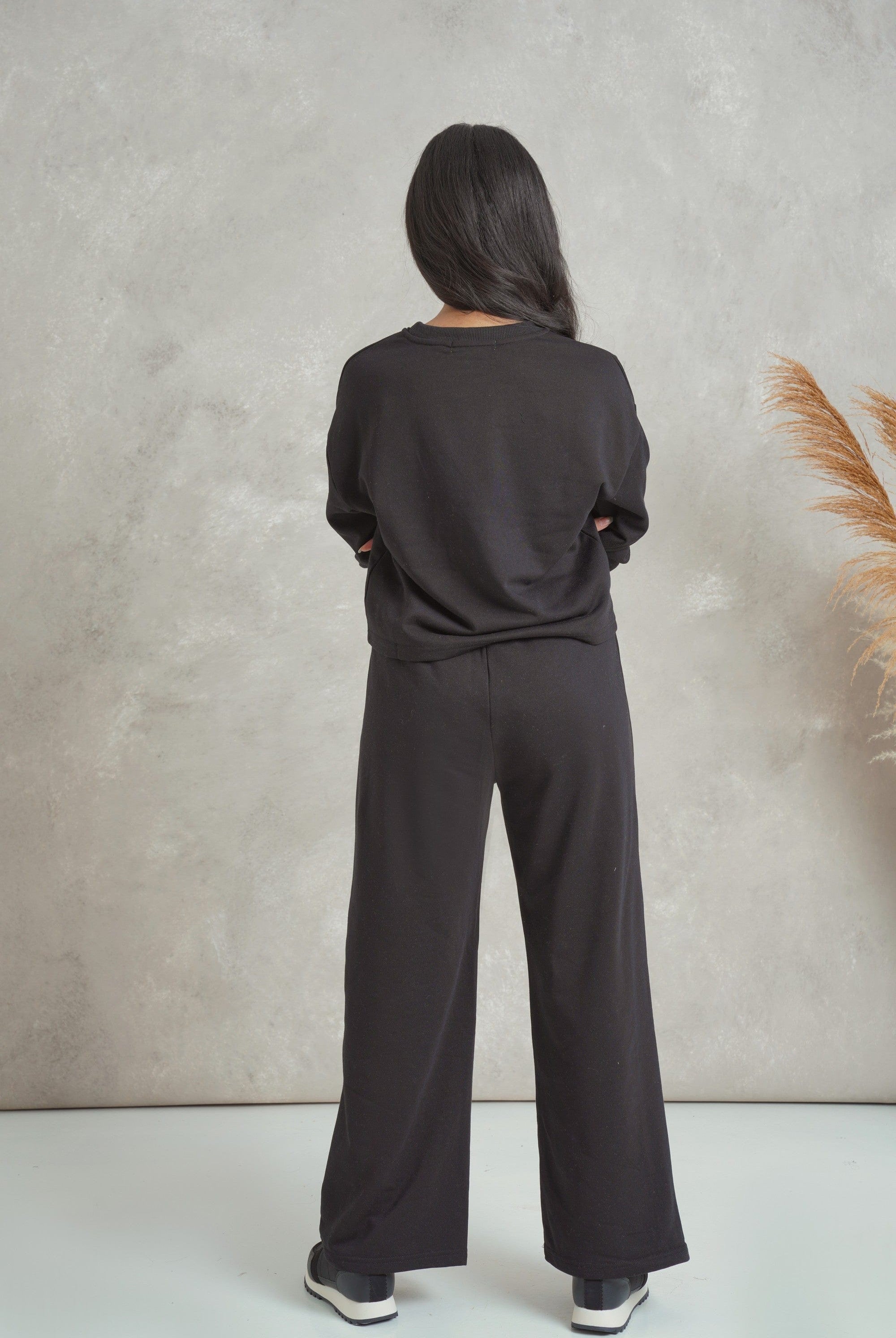 ميكا بلوزة قطنية برقبة دائرية بطبعة كتابة كم طويل نسائي