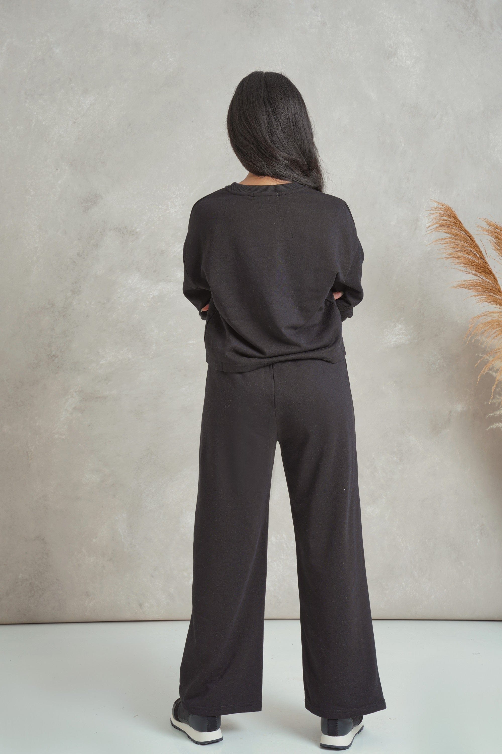 ميكا بلوزة قطنية برقبة دائرية بطبعة كتابة كم طويل نسائي