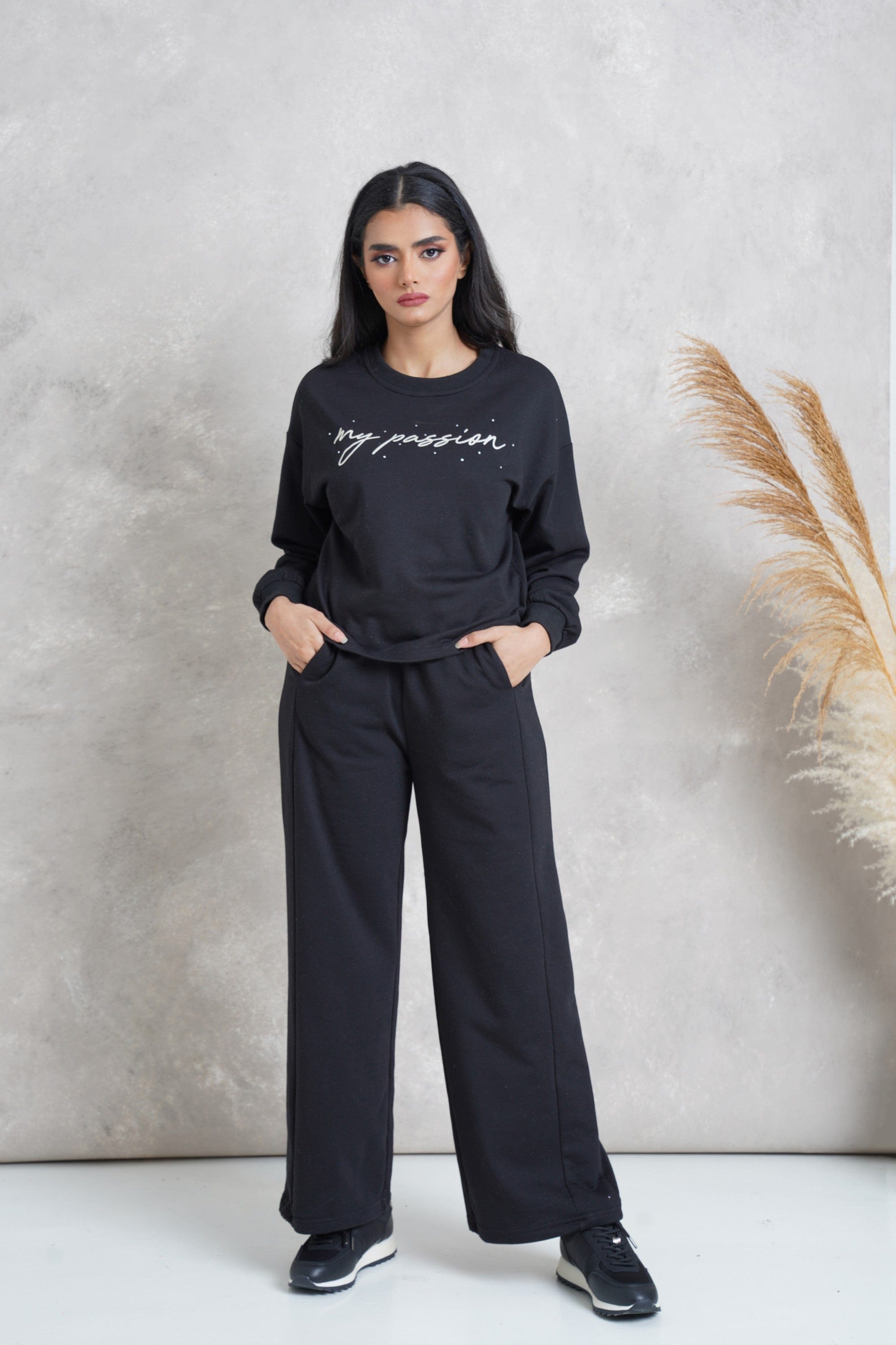 ميكا بنطلون وايد ليج رياضي طويل برباط نسائي